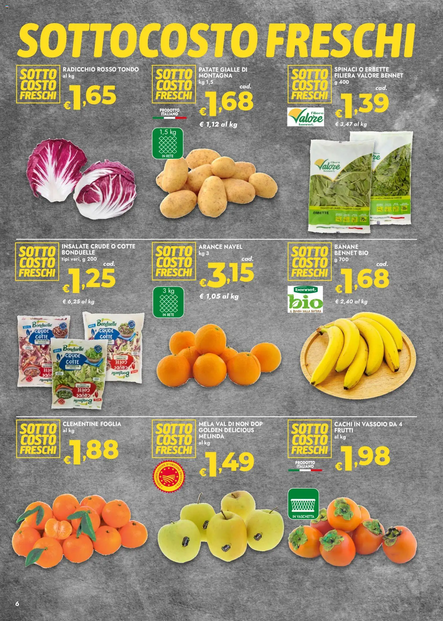Volantino bennet del 06.11.2025 | Pagina: 6 | Prodotti: Arance, Banane, Spinaci, Vassoio