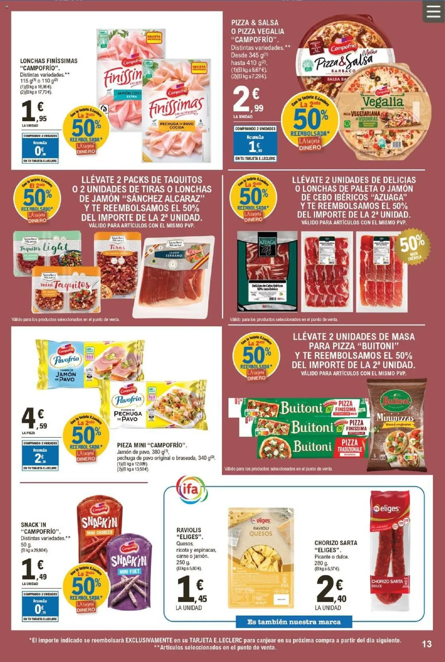 E.Leclerc folleto │ válido desde el 21.01.2026 | Página: 13 | Productos: Jamón, Pizza, Té