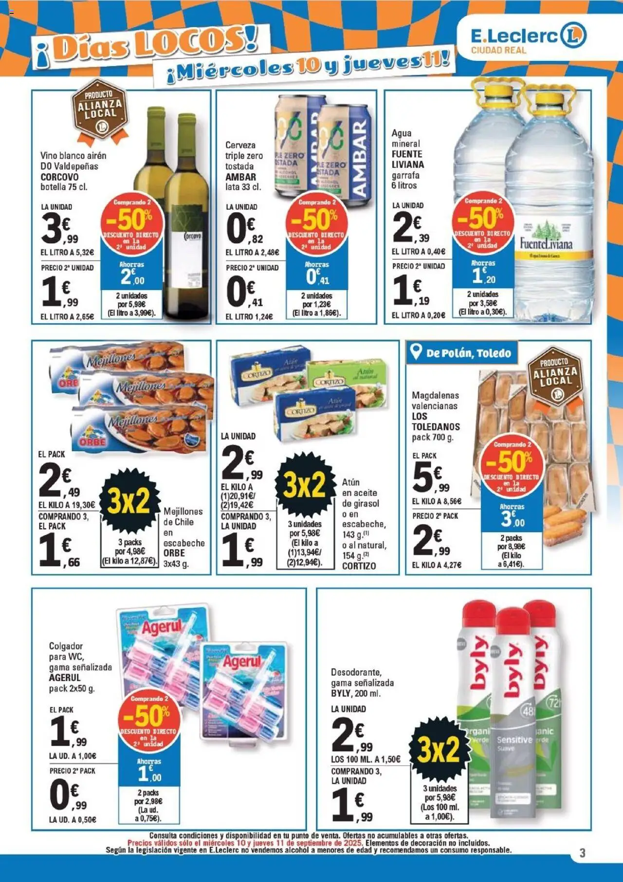 E.Leclerc folleto │ válido desde el 08.09.2025 | Página: 3 | Productos: Aceite, Vino, Cerveza, Magdalenas