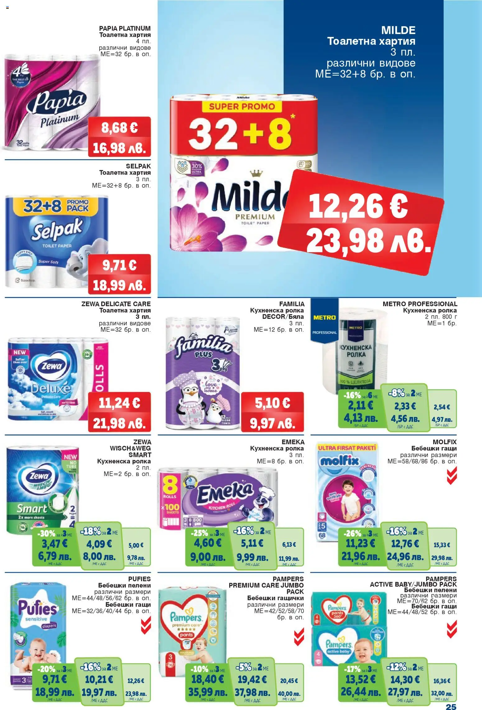 {H1} | Страница: 25 | Продукти: Тоалетна хартия, Кухненска ролка, Пелени, Тоалетна