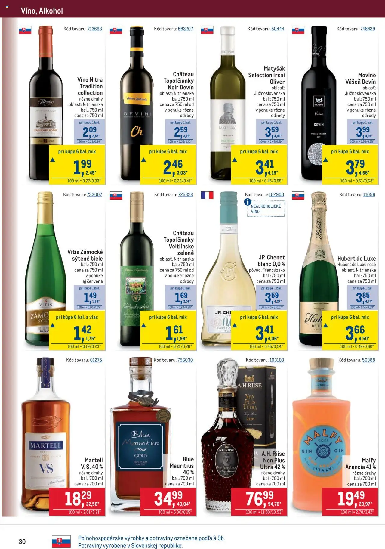 Nové Metro akcie – leták je platný od 10.09.2025 | Strana: 30 | Produkty: Víno, Gin, Alkohol, Hubert de Luxe