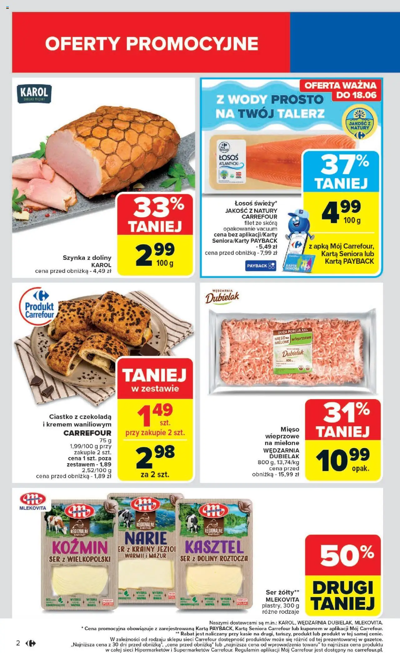 Carrefour Gazetka od 09.06.2025 | Strona: 4 | Produkty: Łosoś atlantycki, Mięso, Szynka, Ser
