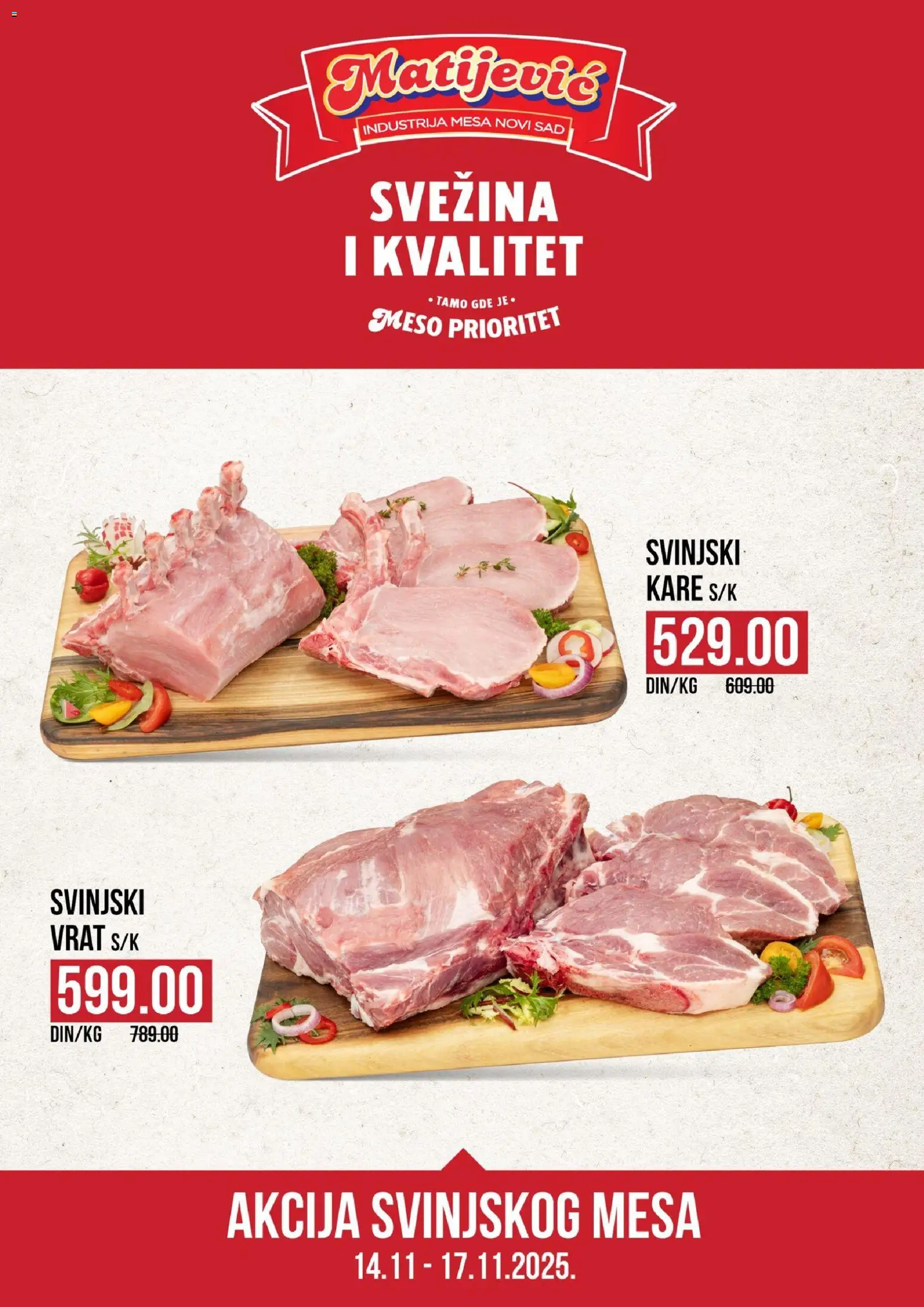 Matijevic katalog - važi od 14.11.2025 | Strana: 1 | Proizvode: Svinjski kare, Svinjski vrat