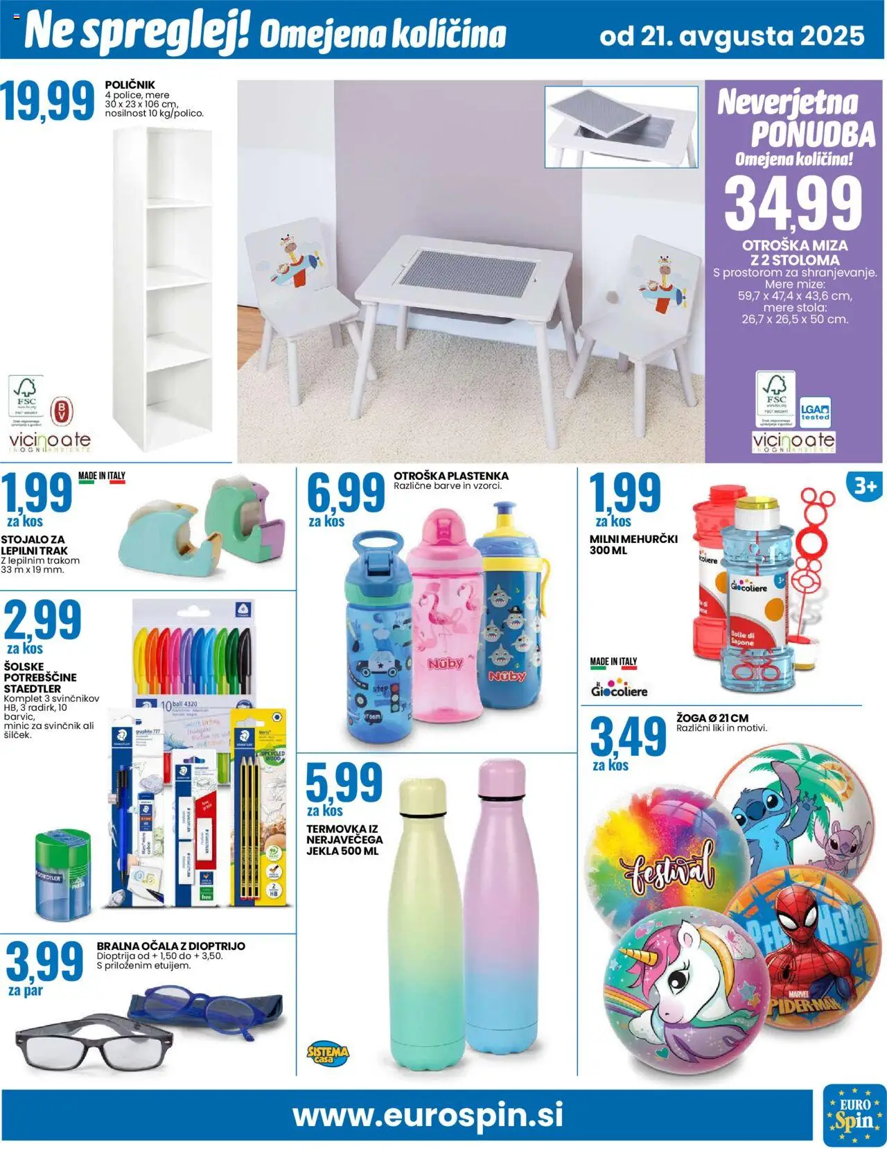 Eurospin katalog │ velja od 21.08.2025 | Stran: 15 | Izdelki: Poličnik, Miza, Svinčnik, Ocala