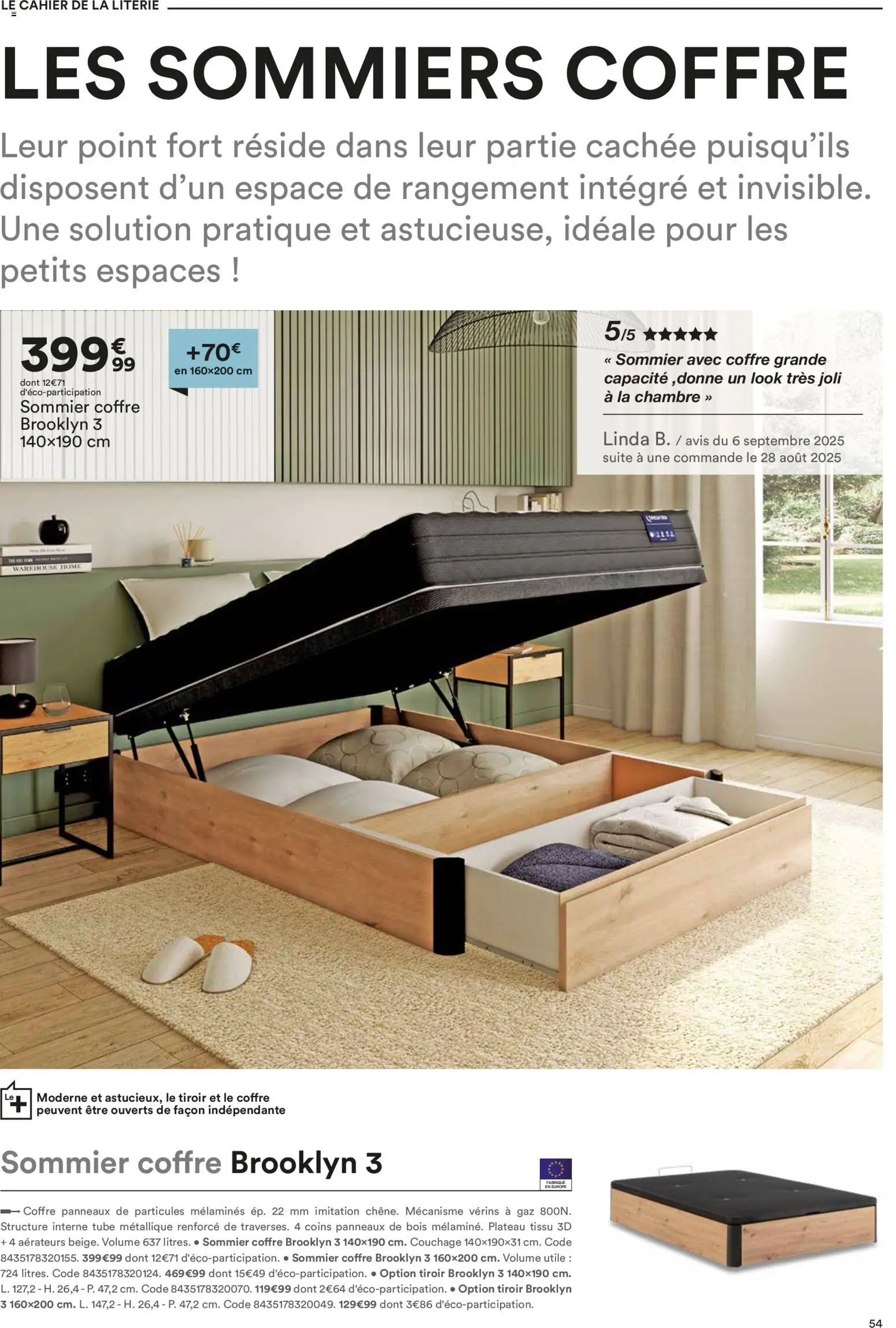 {H1} | Page: 54 | Produits: Plateau, Sommier, Literie