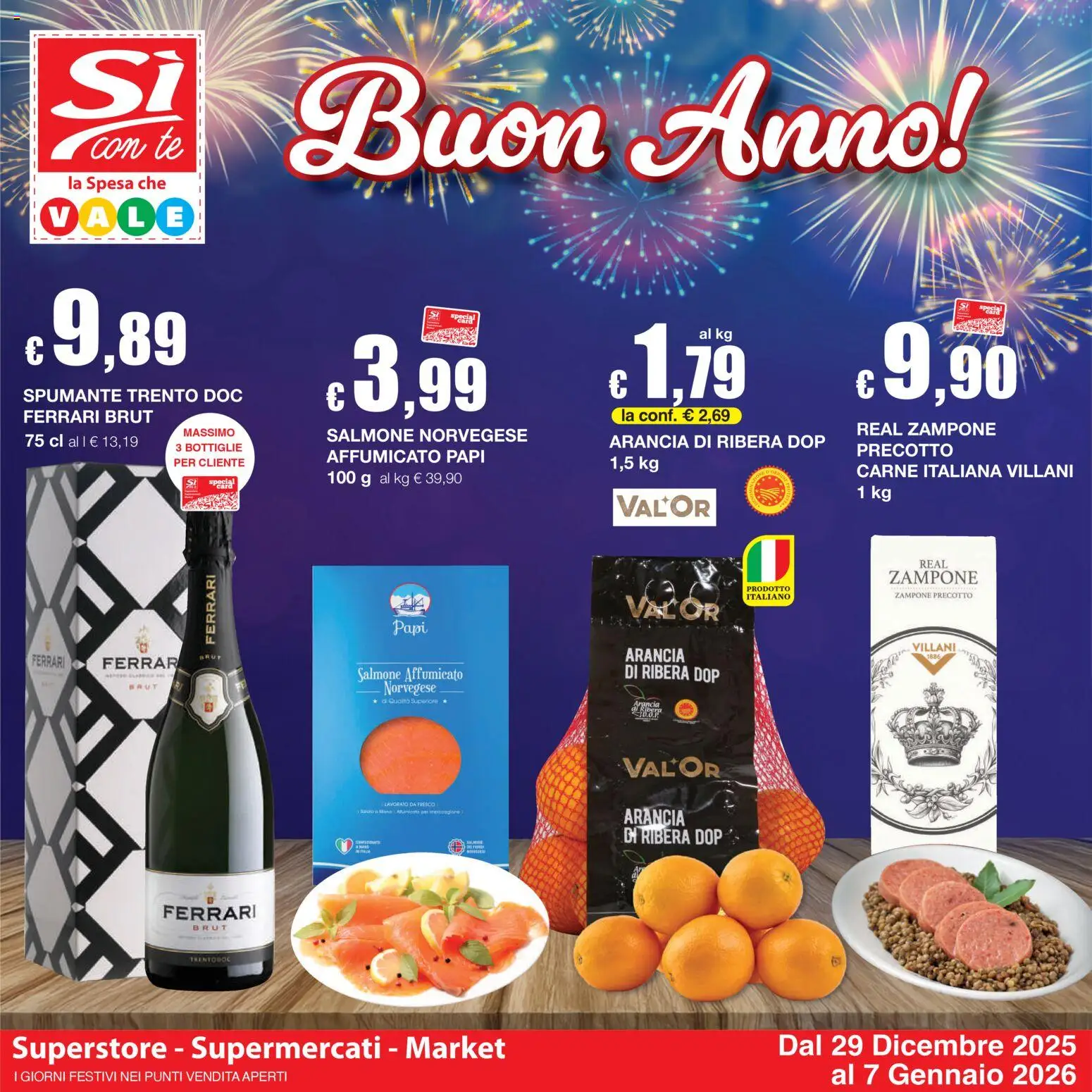Volantino Sì con Te del 29.12.2025 | Pagina: 1 | Prodotti: Salmone affumicato, Salmone, Tè, Spumante