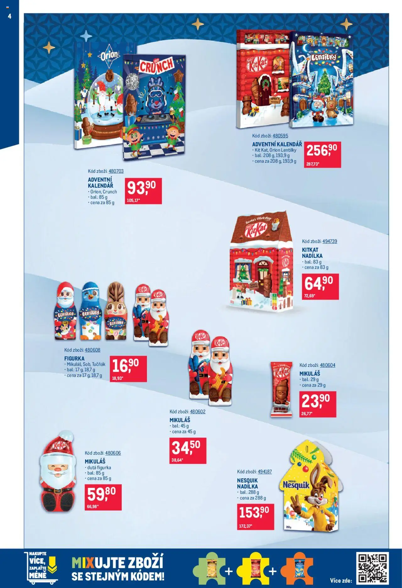 Makro leták - Mikulášské čokolády od 08.10.2025 | Strana: 4 | Produkty: Adventní kalendář, Kalendář, Nesquik, Lentilky