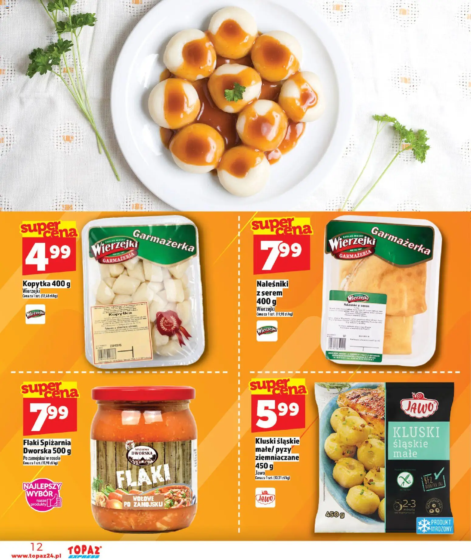 Topaz Gazetka - Express od 26.02.2026 | Strona: 12 | Produkty: Kluski śląskie, Flaki, Kopytka, Naleśniki