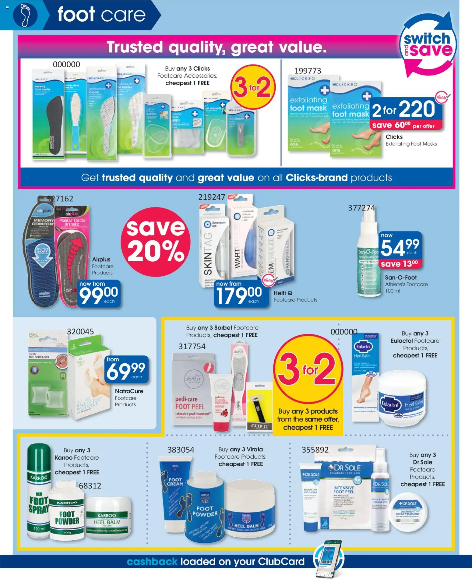 New Clicks catalogue – valid from 23.10.2025 | Page: 22 | Products: Heel balm, Powder, Switch, Mask
