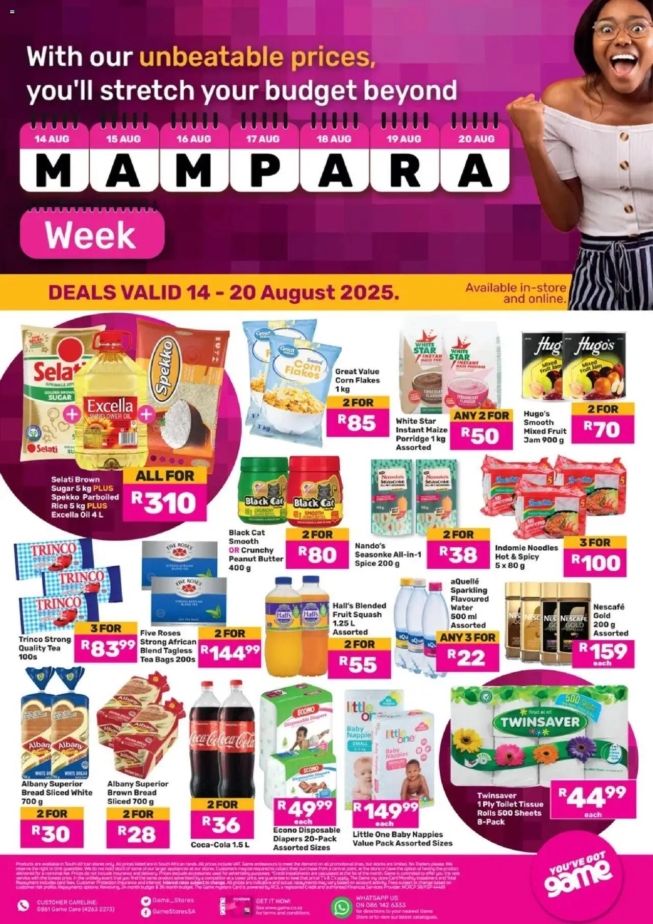 Game - Mampara Week │ valid from 14.08.2025 | Page: 1 | Products: Toilet, Rice, Peanut butter, Stock