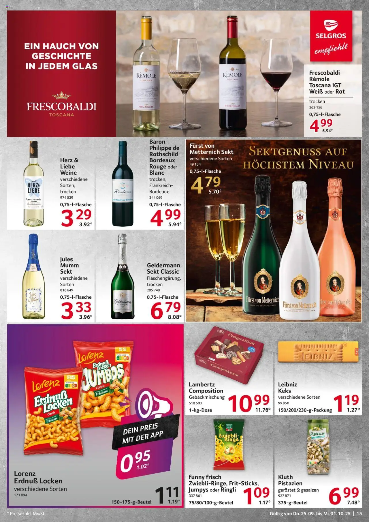 Selgros Prospekt 	 – gültig ab 25.09.2025 | Seite: 15 | Produkte: Sekt, Rouge, Jules mumm, Pistazien