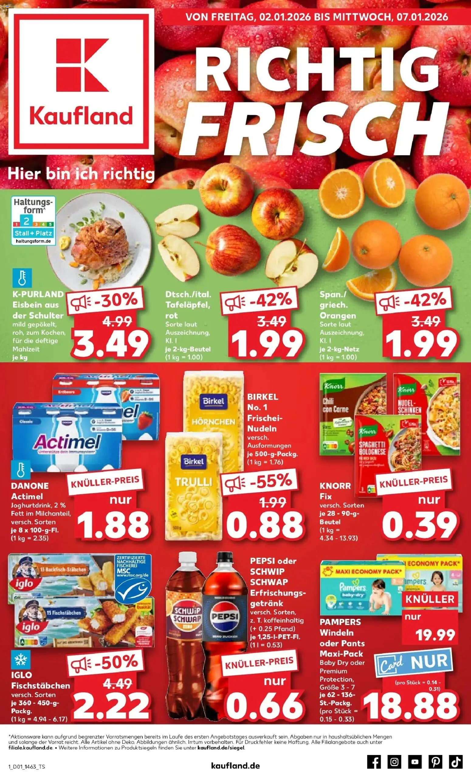 Kaufland prospekt Gröbenzell	 – gültig ab 02.01.2026 | Seite: 1 | Produkte: Fischstabchen, Chili, Schinken, Nudeln