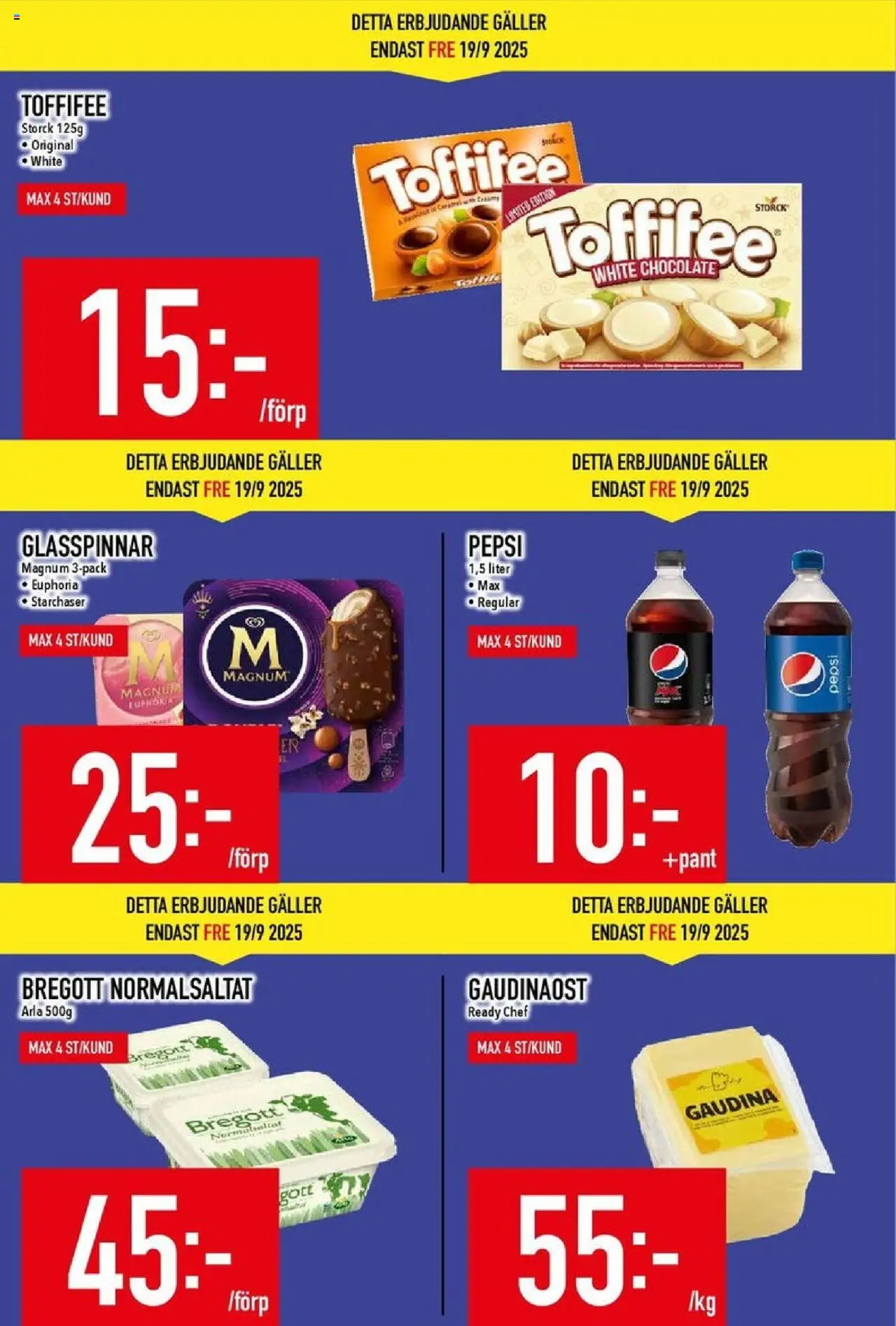 Matdax reklamblad aktuell från 15.09.2025 | Sida: 4 | Produkter: Galler, Glasspinnar, Pepsi, Bregott