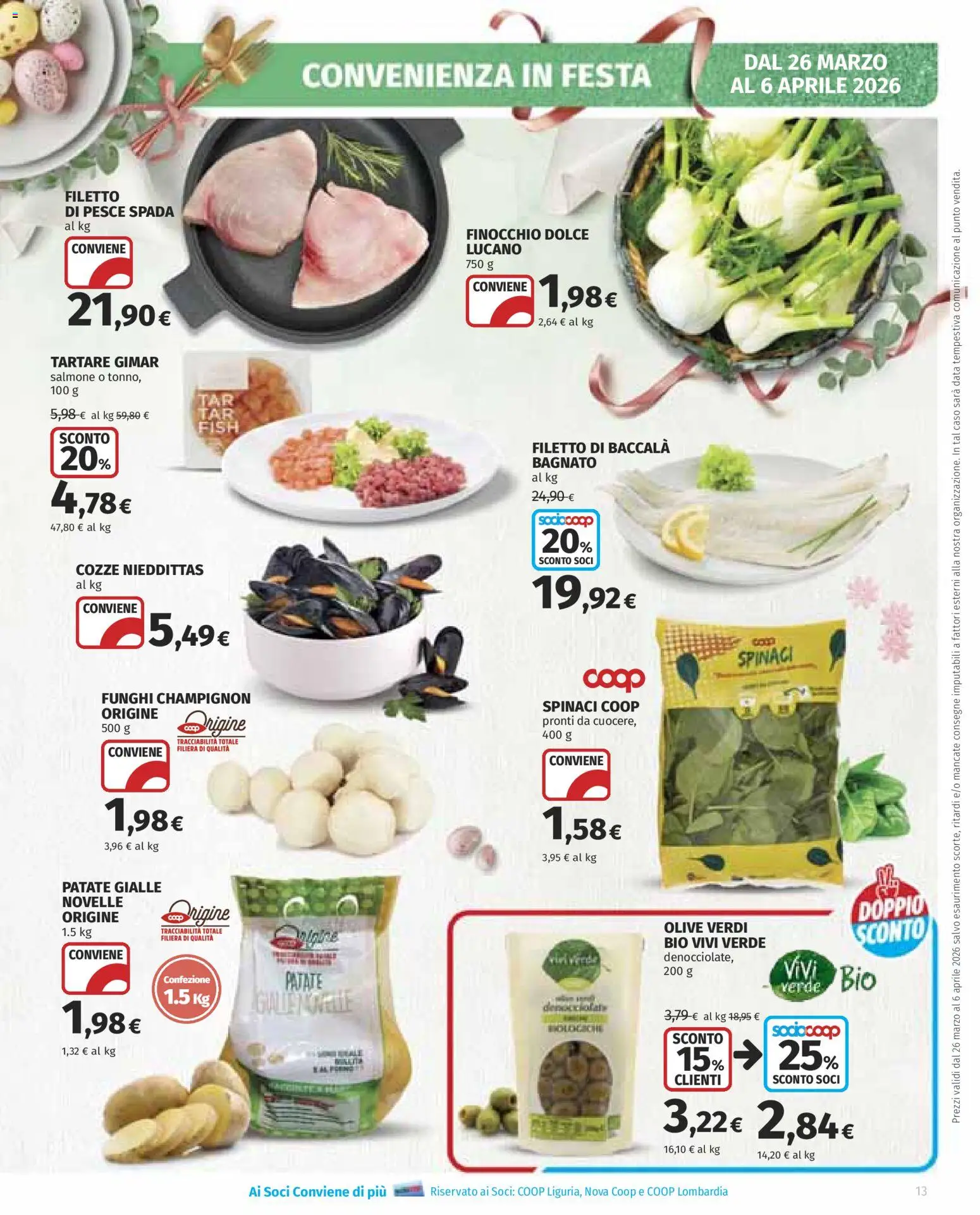 Volantino COOP del 26.03.2026 | Pagina: 13 | Prodotti: Salmone, Cozze, Spinaci, Data