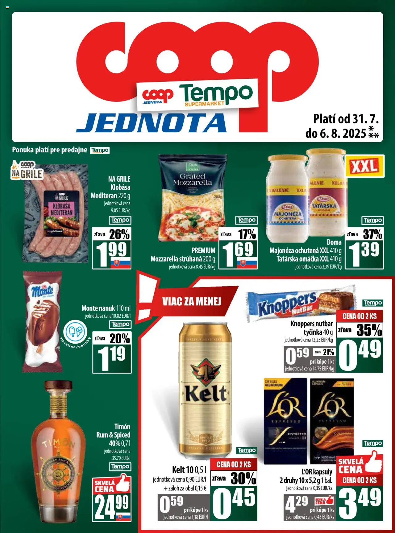 COOP Jednota leták │ platný od 31.07.2025 | Strana: 25 | Produkty: Klobása, Tatárska omáčka, Omáčka, Rum