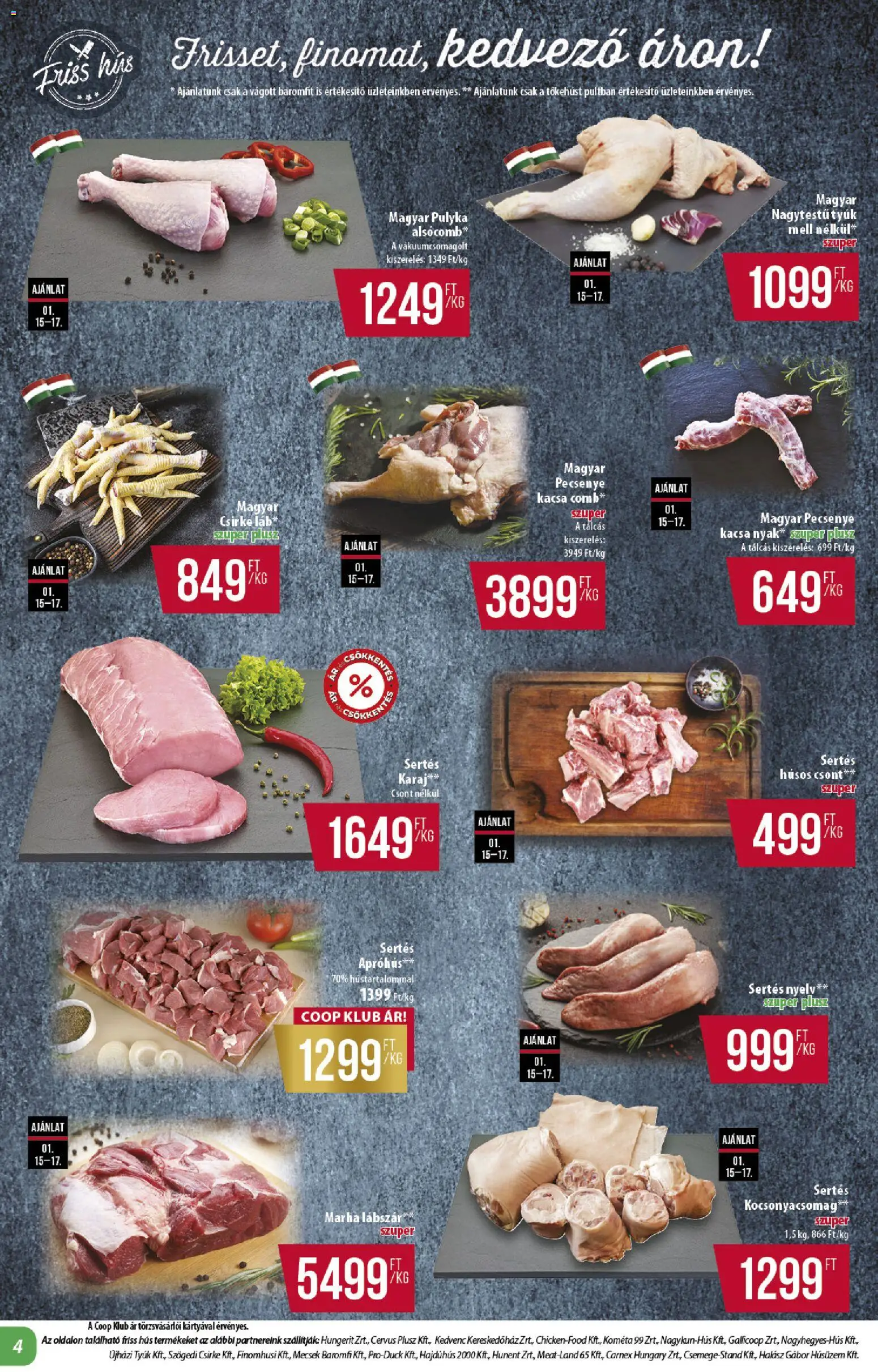 COOP akciós ujság - amely érvényes a következő dátumtól: 15.01.2026 | Oldal: 4 | Termékek: Hús, Karaj, Kacsa