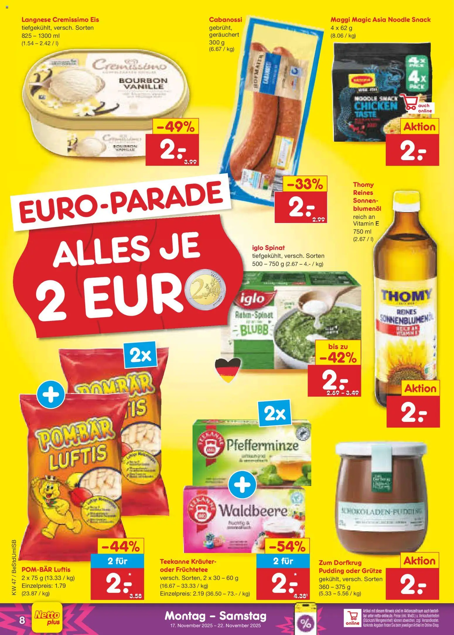 Netto Marken-Discount - Black Friday – gültig ab 17.11.2025 | Seite: 8 | Produkte: Langnese, Maggi, Pudding, Eis