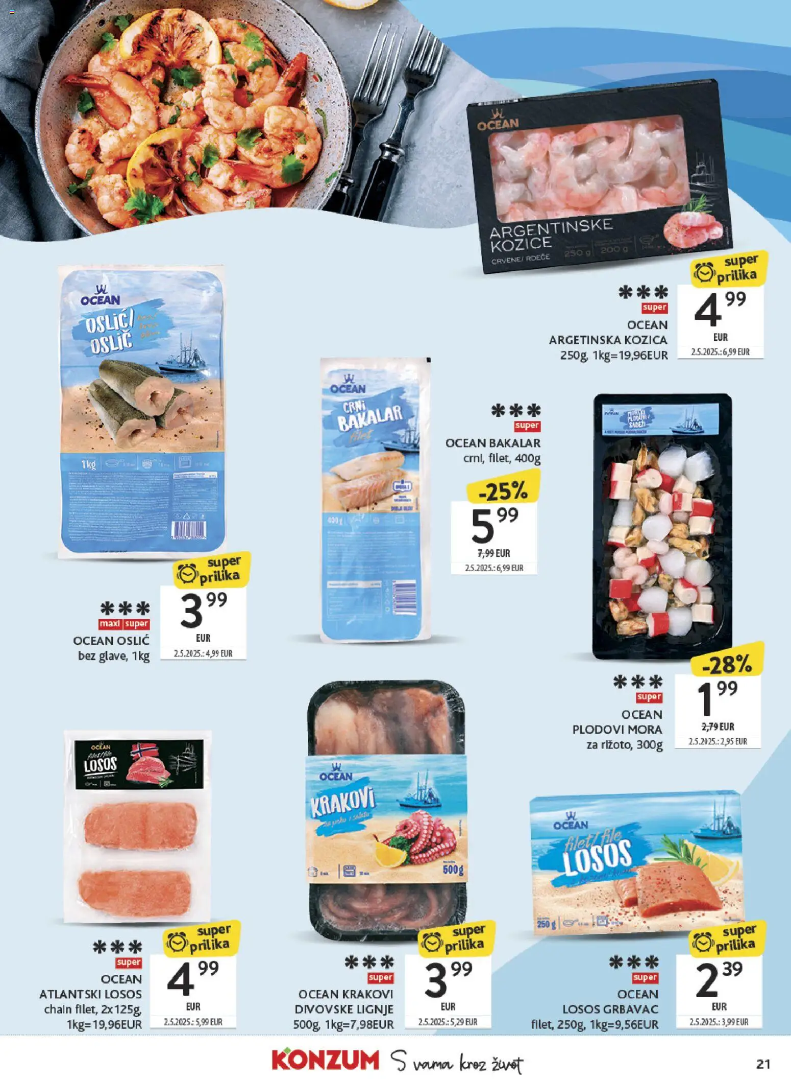 Konzum katalog | vrijedi od 19.01.2026 | Stranica: 21 | Proizvodi: Losos, Bakalar, Oslić, Kozice