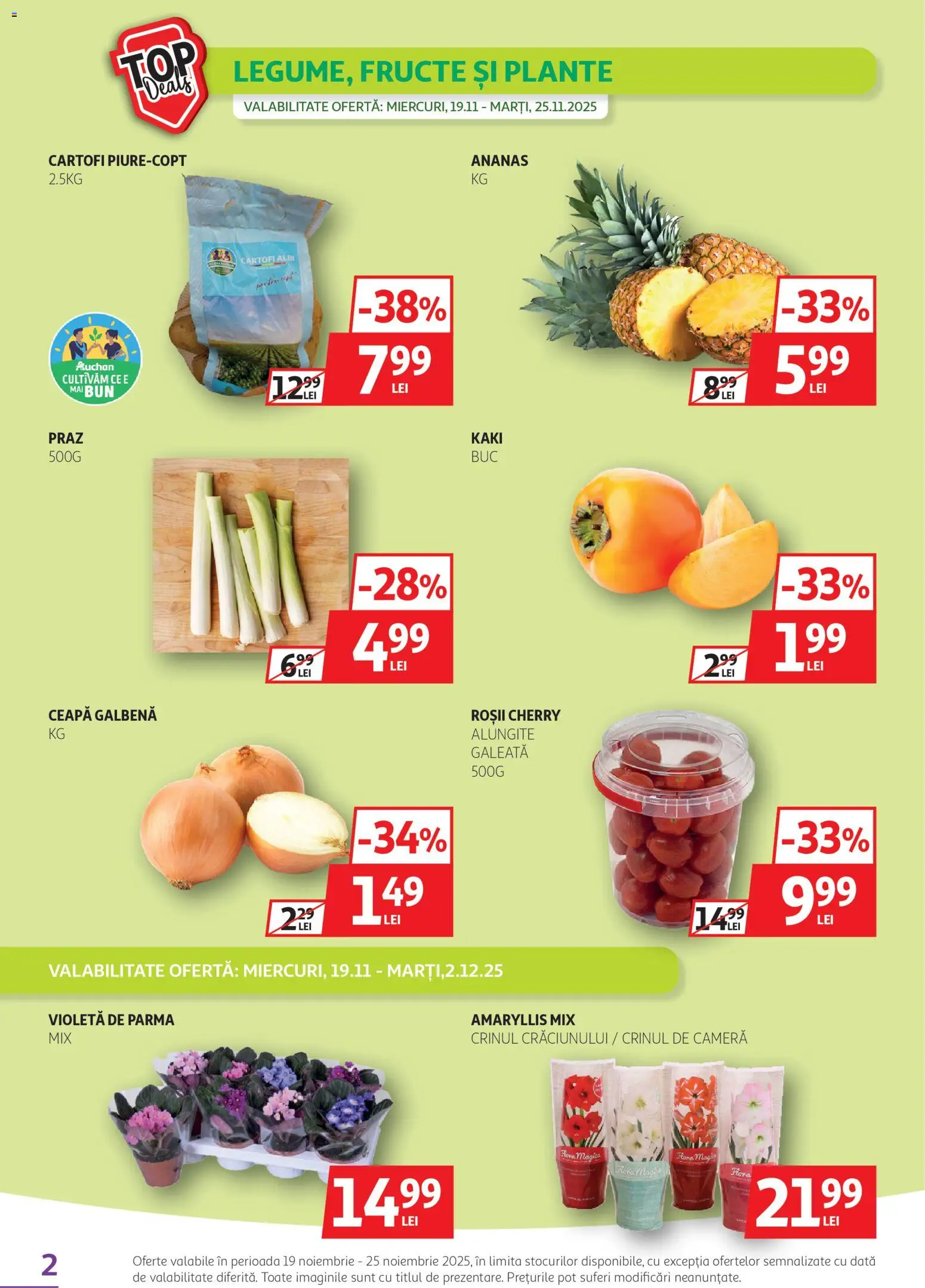 Noul catalog Auchan – valabil de la 19.11.2025 | Pagină: 2 | Produse: Kaki, Ceapă galbenă, Roșii, Ceapă