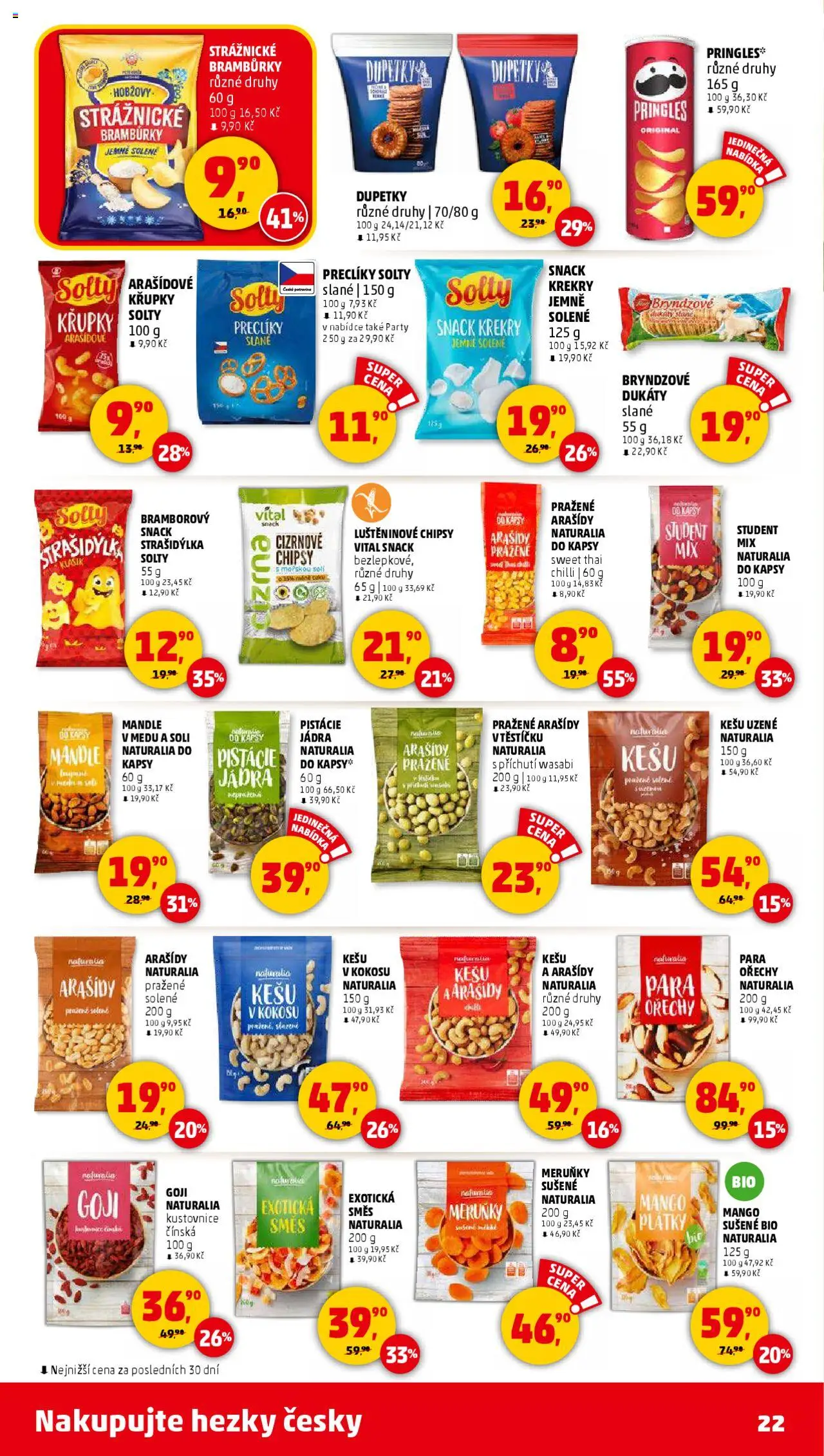 Penny Market leták - Čtvrtečník od 18.09.2025 | Strana: 22 | Produkty: Strážnické brambůrky, Pistácie, Goji, Mandle