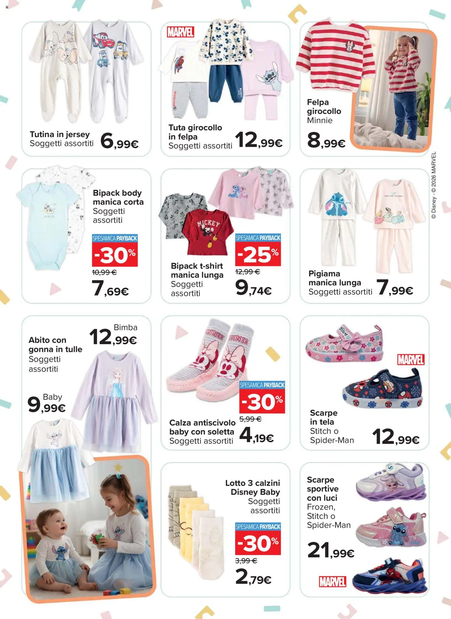 Volantino Carrefour del 17.02.2026 | Pagina: 2 | Prodotti: Calzini, Tutina, Gonna, Scarpe