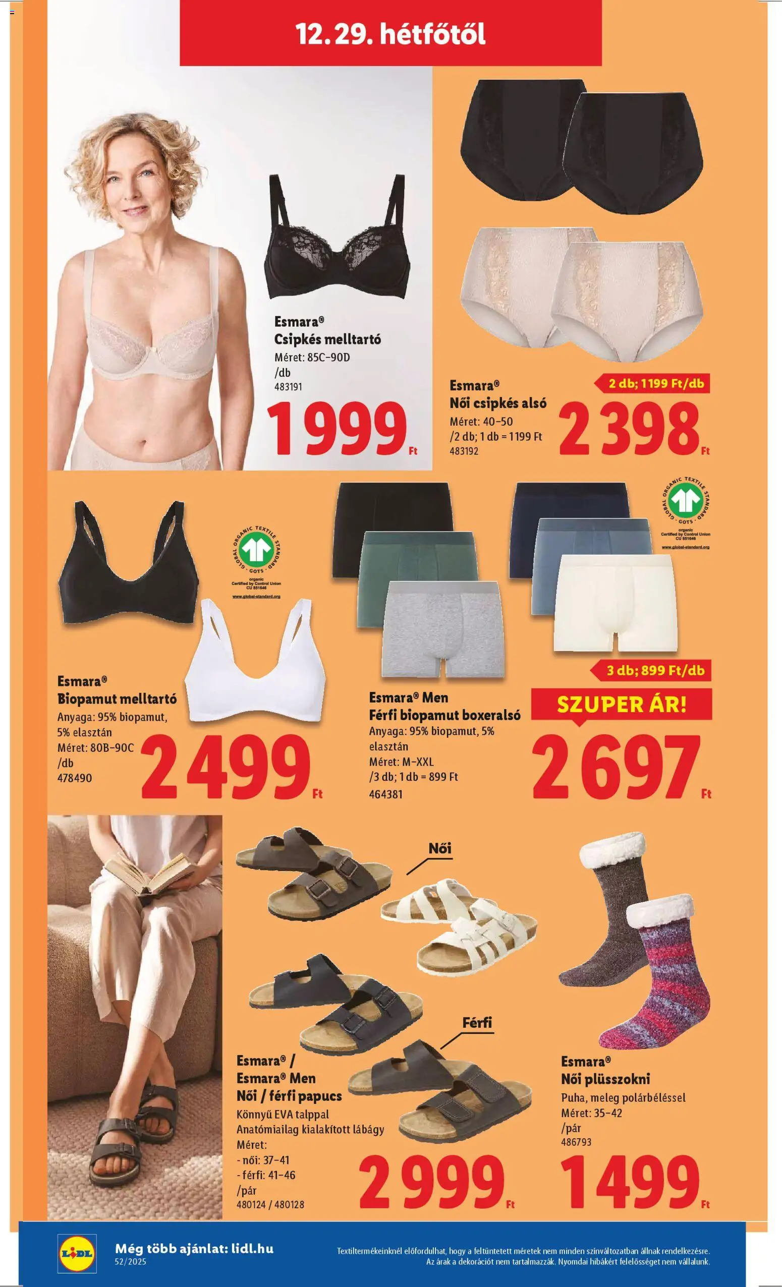 Lidl akciós ujság - amely érvényes a következő dátumtól: 27.12.2025 | Oldal: 38 | Termékek: Papucs, Boxeralsó, Melltartó