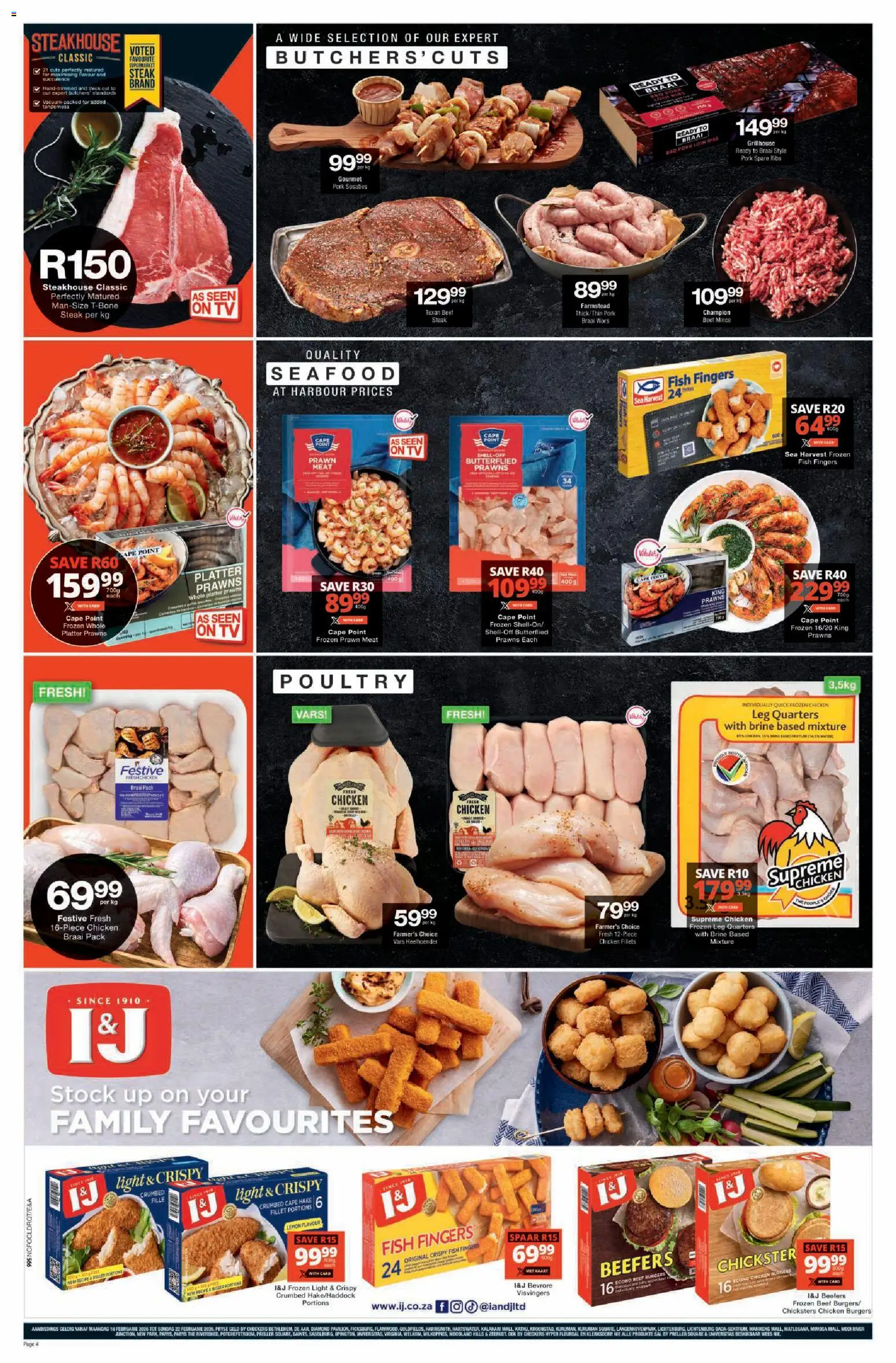 New Checkers catalogue – valid from 16.02.2026 | Page: 4 | Products: Steak, Limpiador íntimo, Fish, Beef