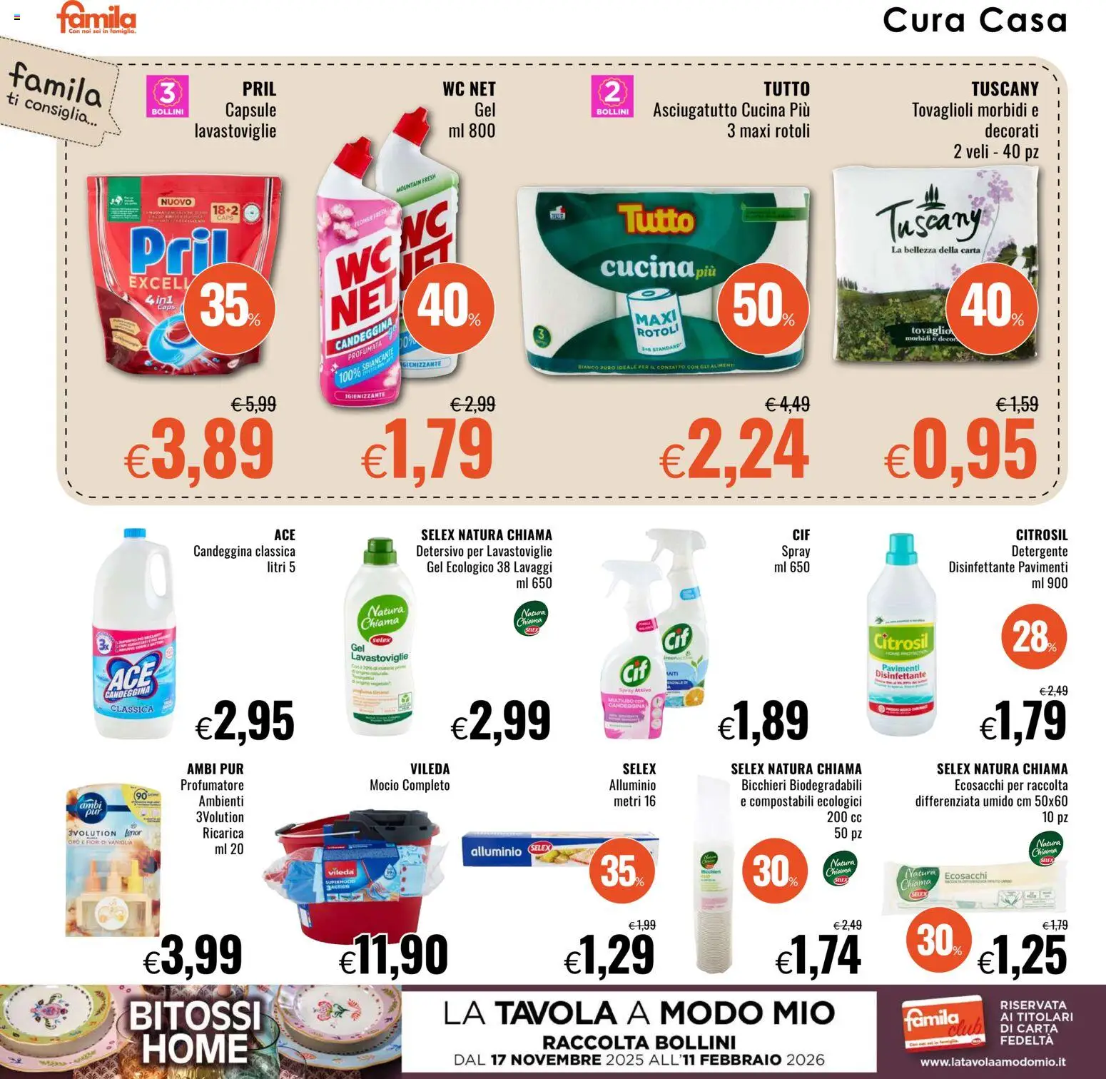 Volantino Famila del 08.01.2026 | Pagina: 20 | Prodotti: Detergente, Lavastoviglie, Asciugatutto, Alluminio