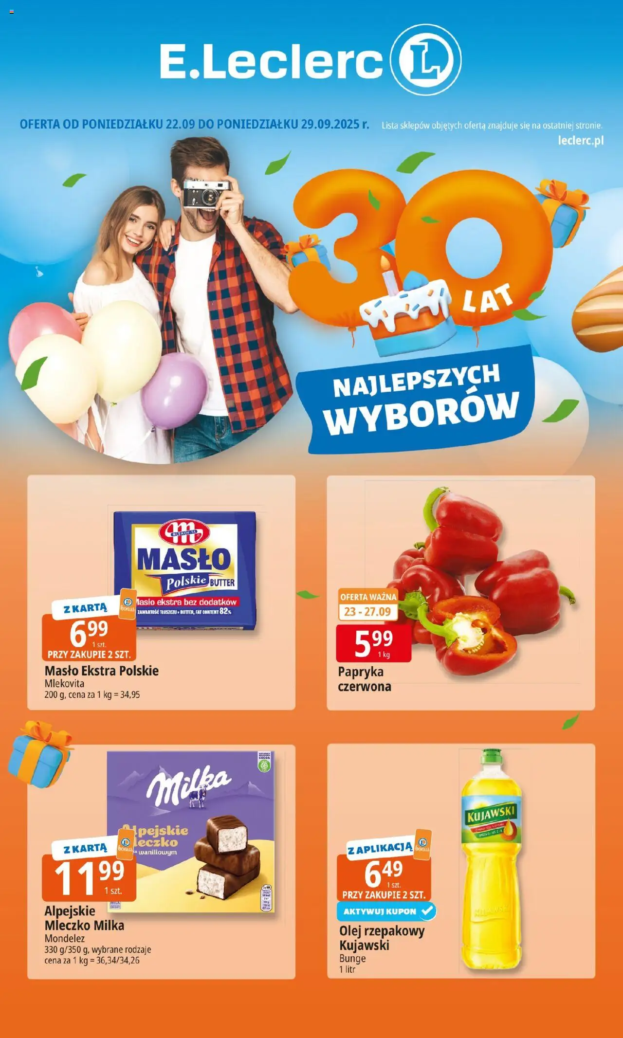 E.Leclerc Gazetka od 22.09.2025 | Strona: 1 | Produkty: Karta, Olej rzepakowy, Papryka, Olej
