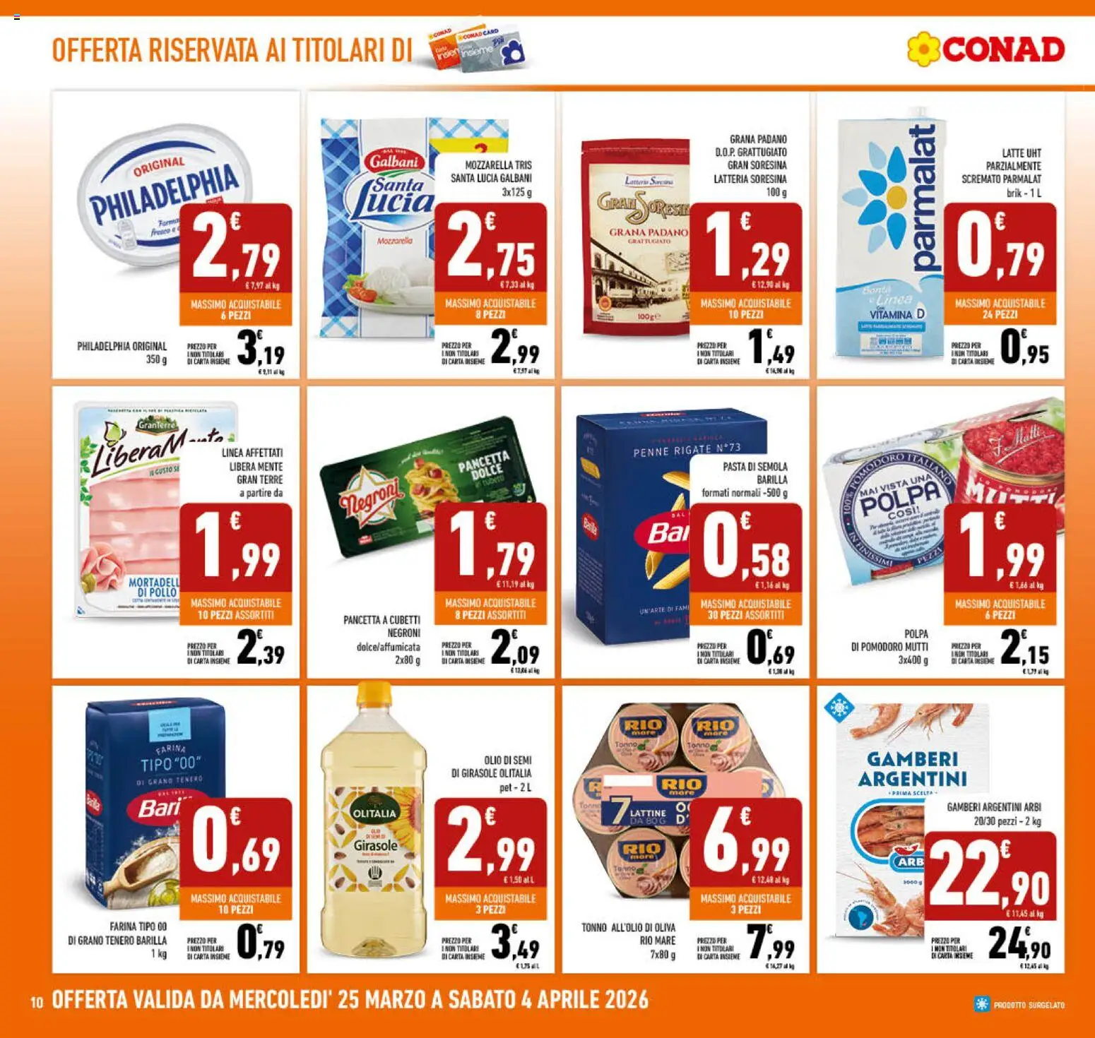 Volantino Conad del 25.03.2026 | Pagina: 10 | Prodotti: Mozzarella, Olive, Tonno, Penne