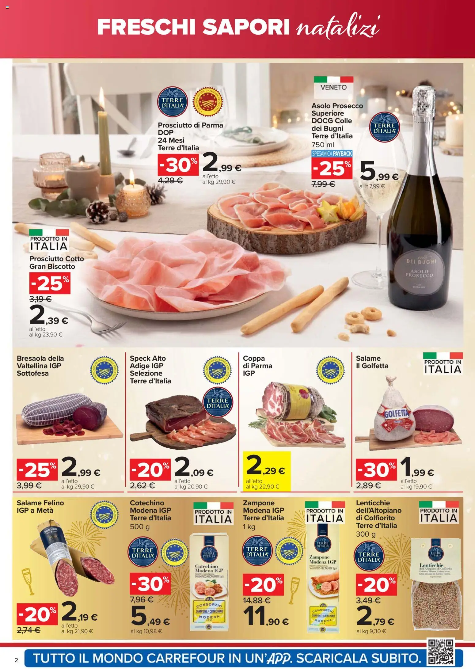 Volantino Carrefour del 18.12.2025 | Pagina: 2 | Prodotti: Speck, Prosecco, Prosciutto, Cotechino