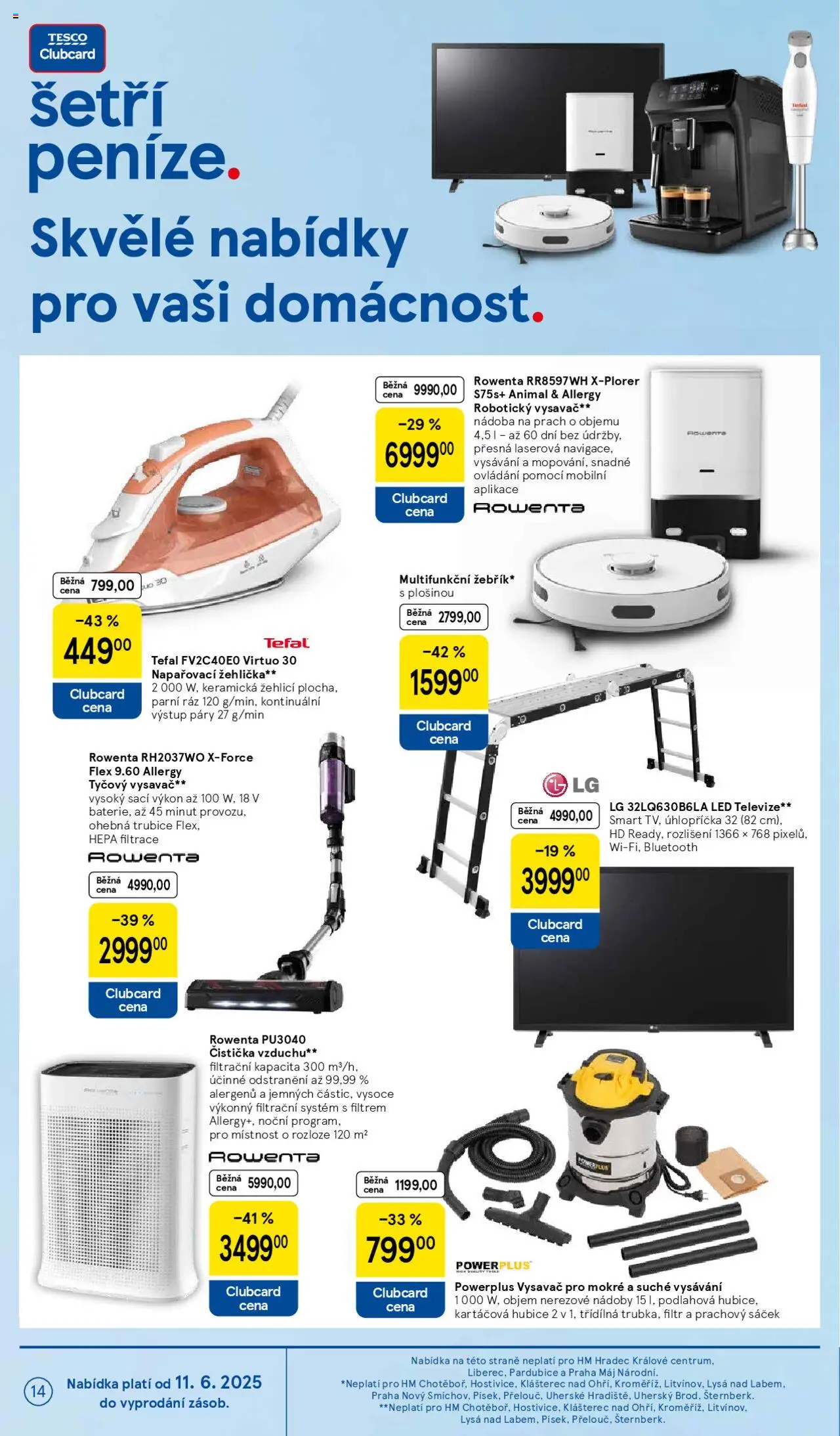 Tesco leták - Hypermarket od 11.06.2025 | Strana: 14 | Produkty: Vysavač, Čistička vzduchu, Televize, Robotický vysavač