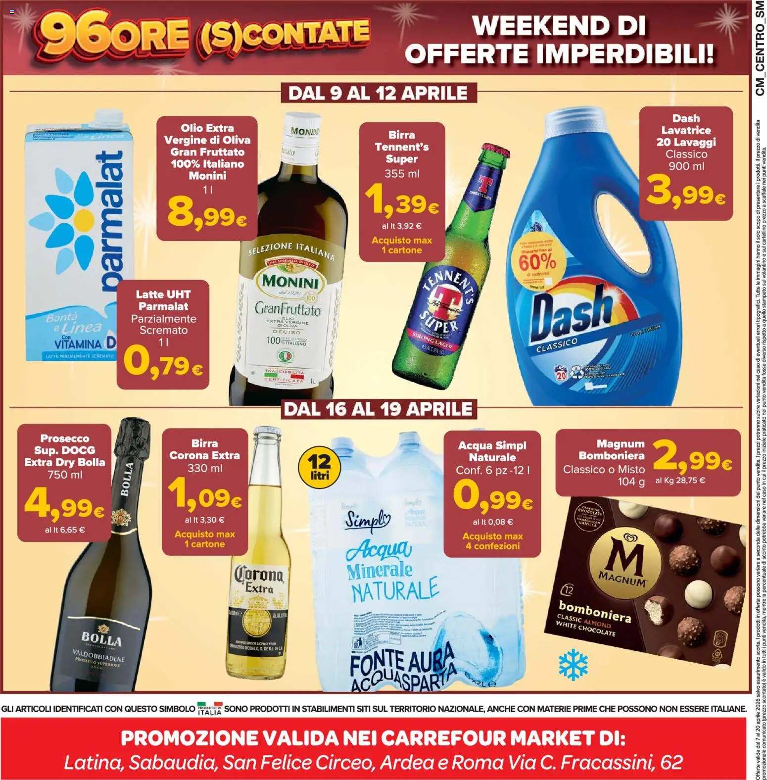 Volantino Carrefour del 07.04.2026 | Pagina: 16 | Prodotti: Prosecco, Acqua, Latte, Lavatrice