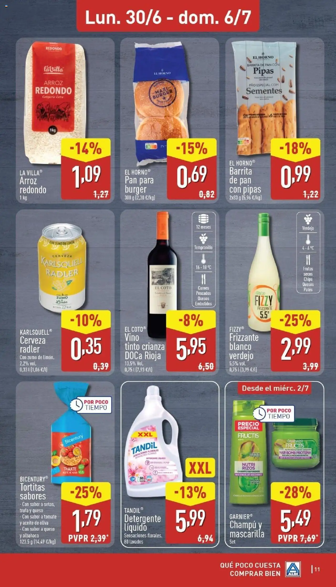 Aldi folleto Península │ válido desde el 30.06.2025 | Página: 11 | Productos: Vino, Frutos secos, Aceite de oliva, Detergente líquido