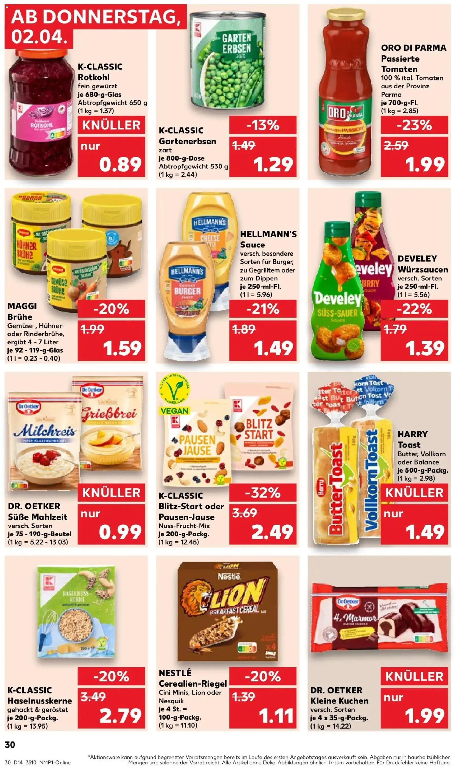 Kaufland Prospekt Delitzsch	 – gültig ab 02.04.2026 | Seite: 30 | Produkte: Nesquik, Maggi, Rotkohl, Kuchen