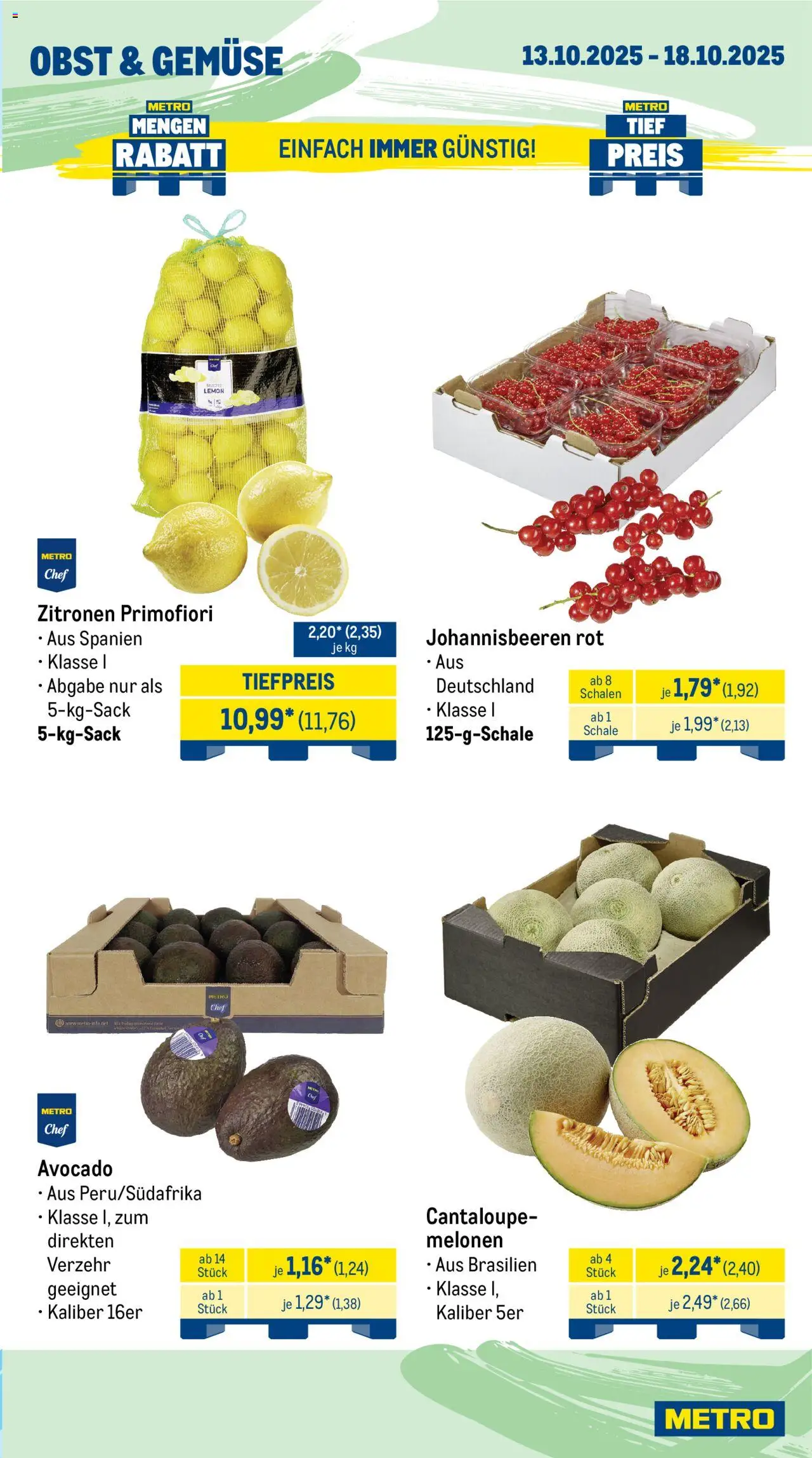 Metro Wochen-Angebote Gastro – gültig ab 13.10.2025 | Seite: 7 | Produkte: Avocado, Gemüse, Obst, Zitronen