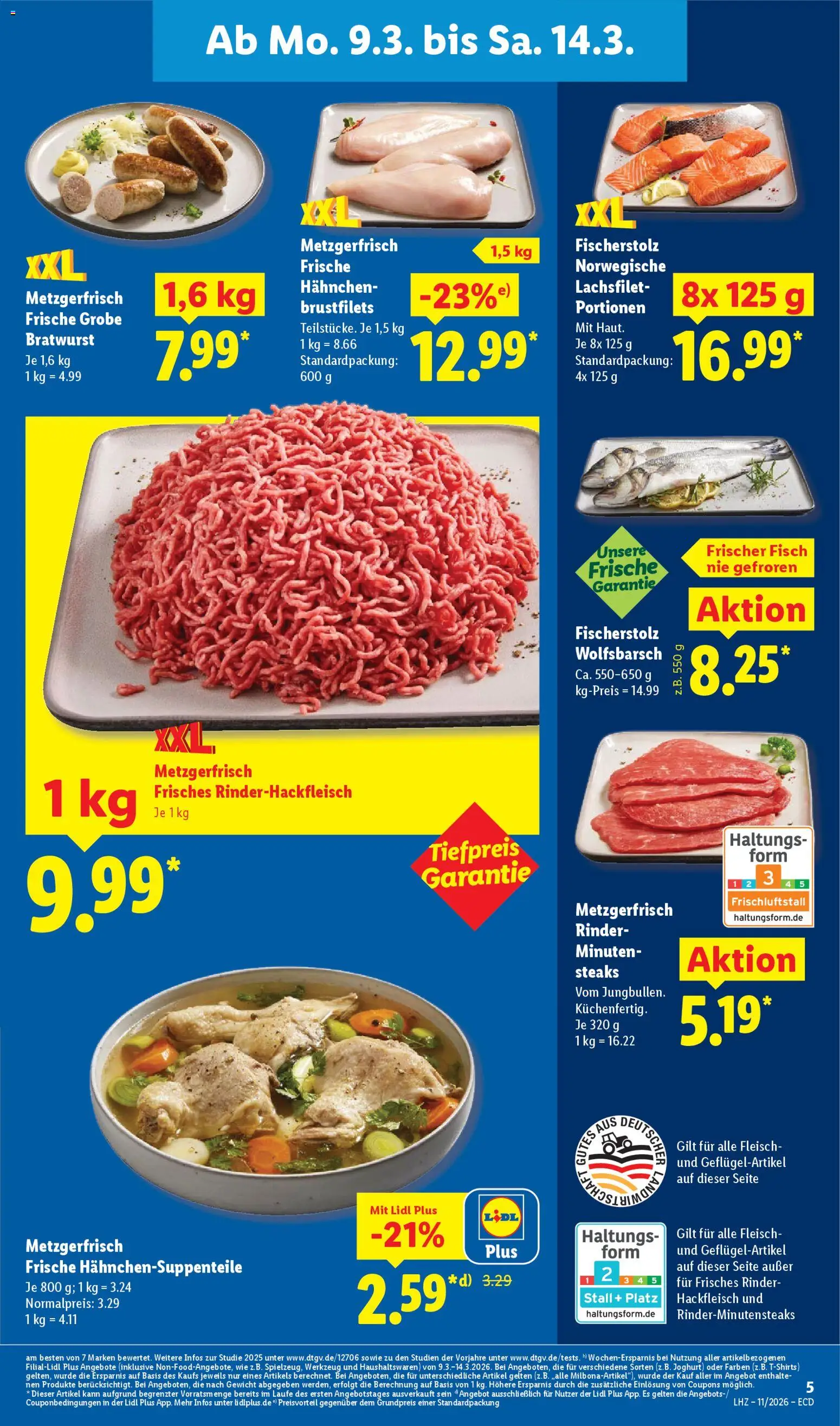 Lidl Prospekt – gültig ab 09.03.2026 | Seite: 11 | Produkte: Gewicht, Hahnchen, Bratwurst, Fleisch