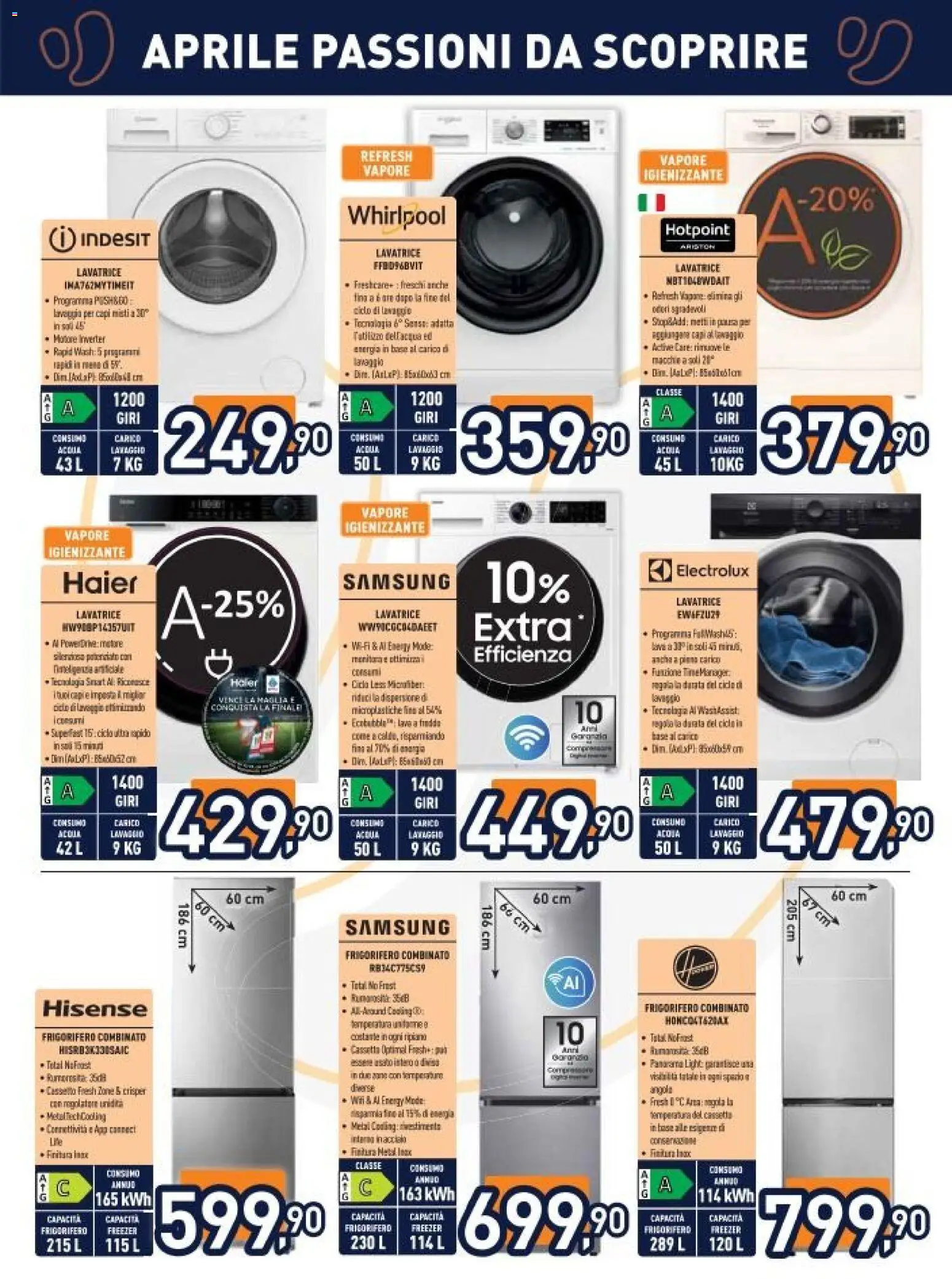 Volantino Unieuro del 17.04.2026 | Pagina: 20 | Prodotti: Freezer, Lavatrice, Frigorifero combinato, Samsung