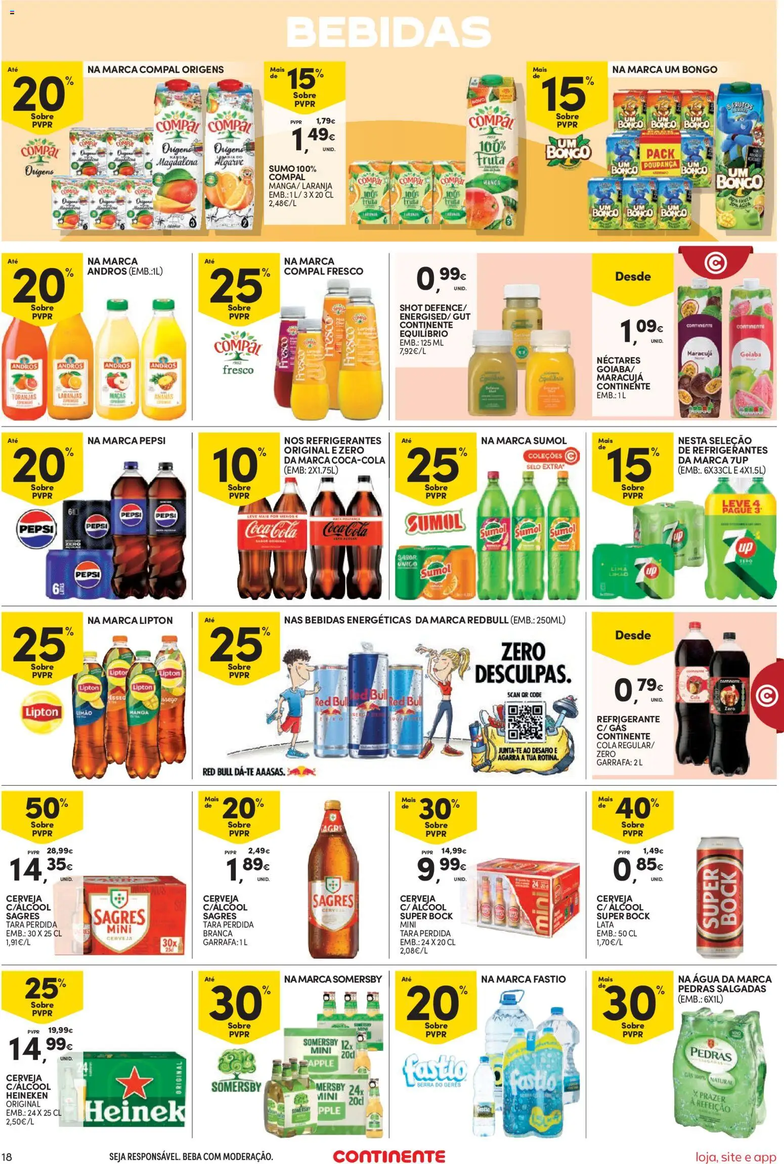 Continente Semanal Continente Bom Dia │ válido de 20.01.2026 | Página: 18 | Produtos: Agua, Super bock, Sumo, Coca-cola