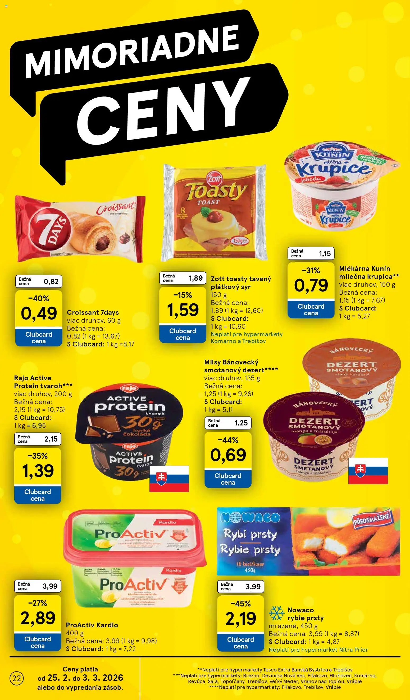Nové Tesco akcie – leták je platný od 25.02.2026 | Strana: 22 | Produkty: Croissant, Čokoláda, Tvaroh, Krupica