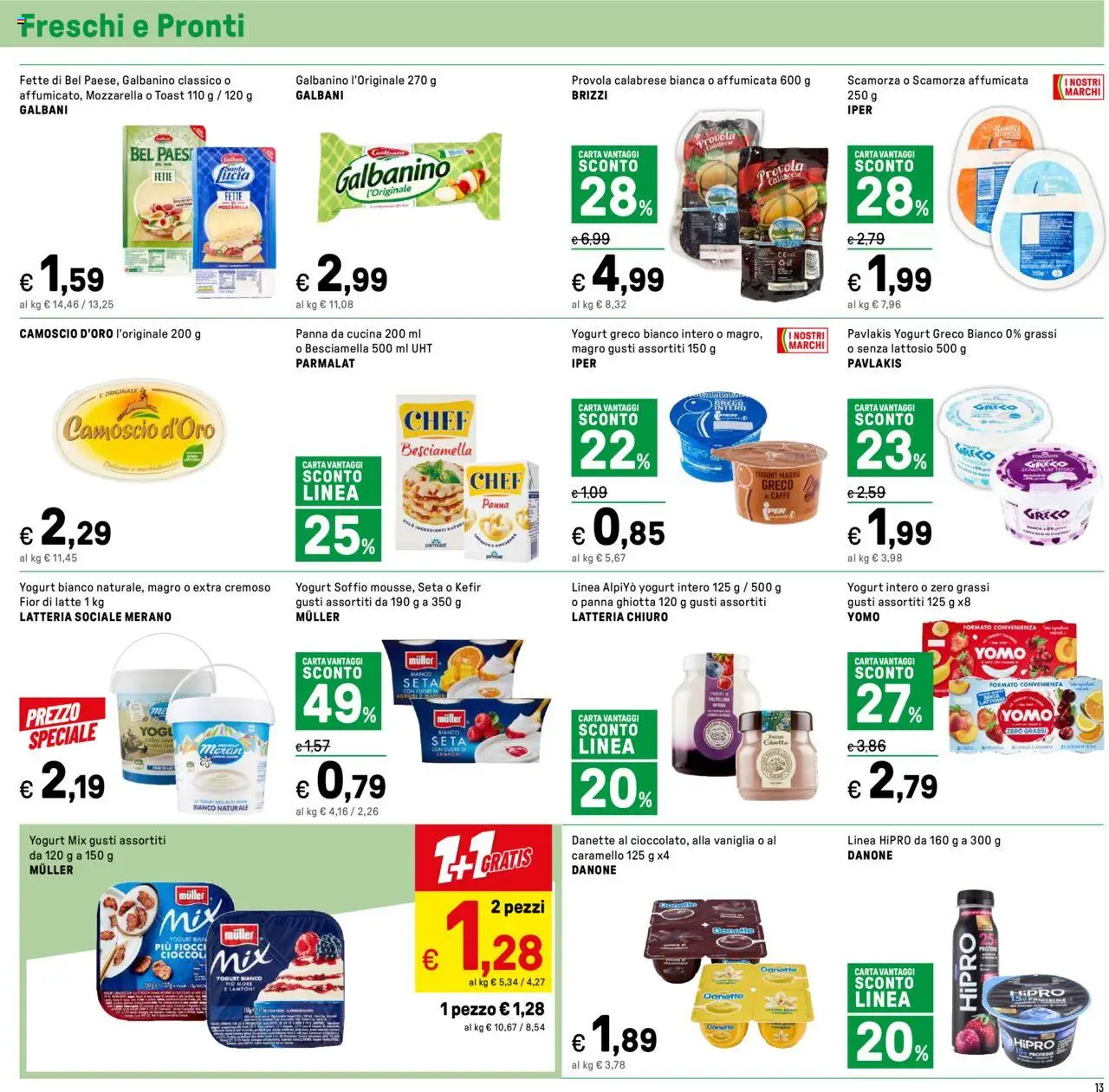 Volantino Iper del 13.10.2025 | Pagina: 13 | Prodotti: Yogurt greco, Lamponi, Panna, Provola