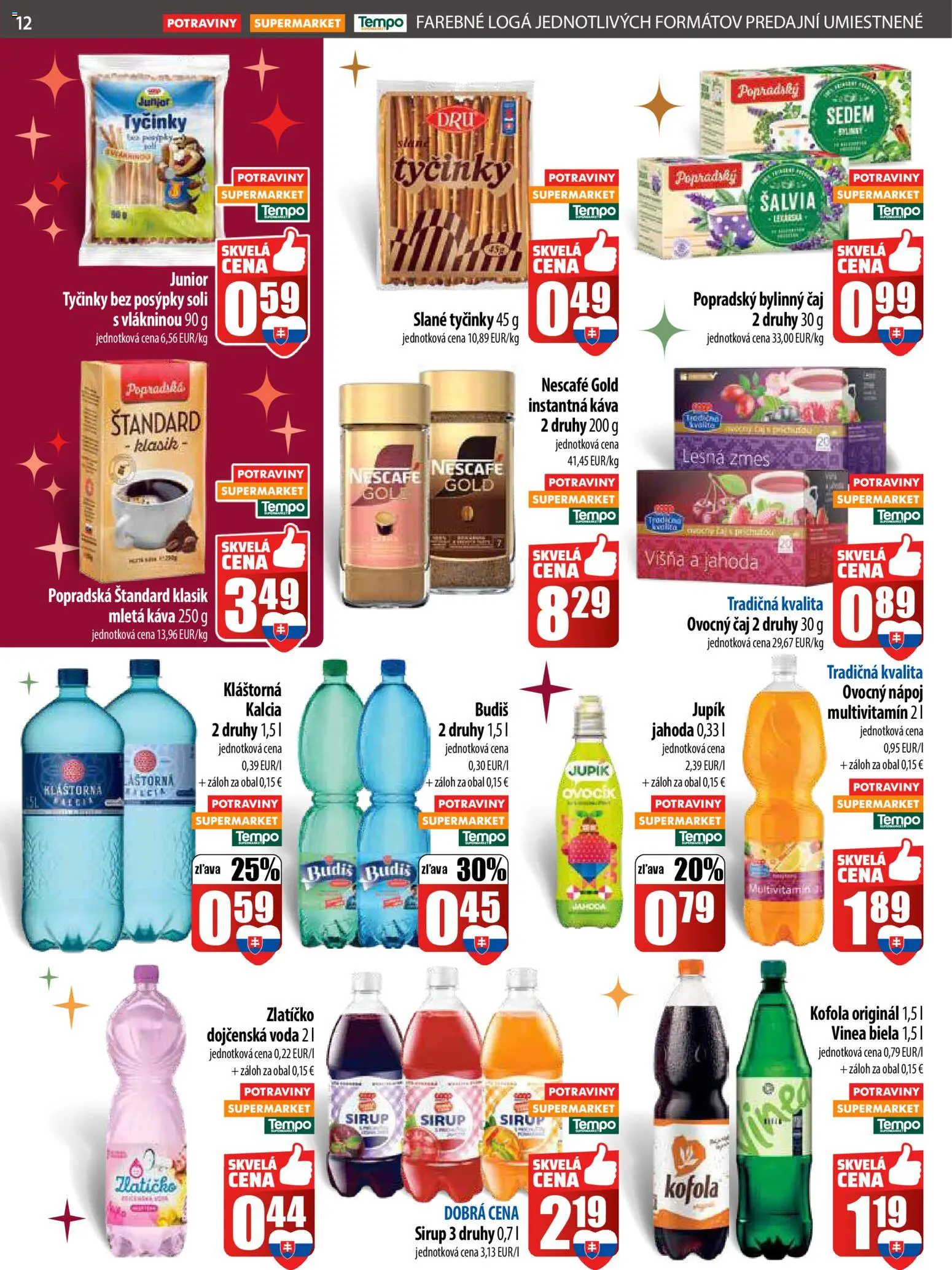 Nové COOP Jednota akcie – leták je platný od 11.12.2025 | Strana: 12 | Produkty: Kofola, Budiš, Nescafé Gold, Vinea