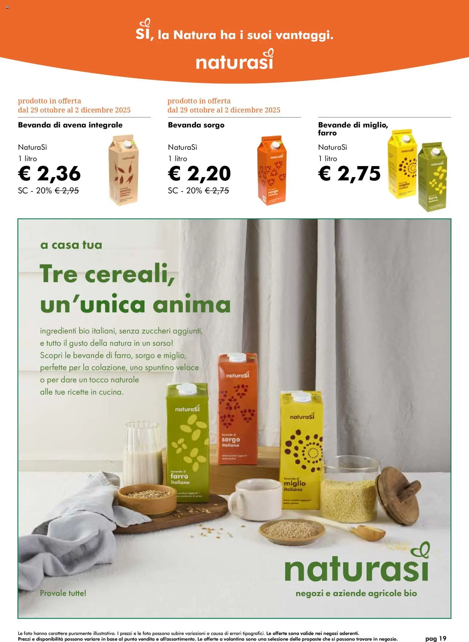 Volantino Natura Sì del 29.10.2025 | Pagina: 19 | Prodotti: Bevanda di avena, Farro