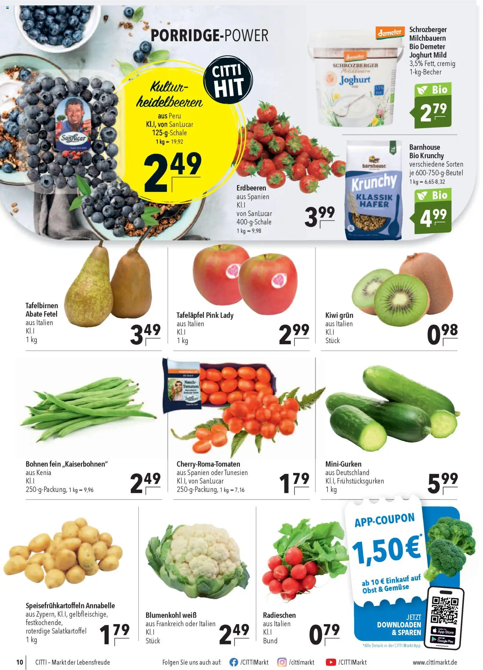 CITTI Markt Prospekt 	 – gültig ab 18.03.2026 | Seite: 10 | Produkte: Joghurt, Heidelbeeren, Gemüse, Obst