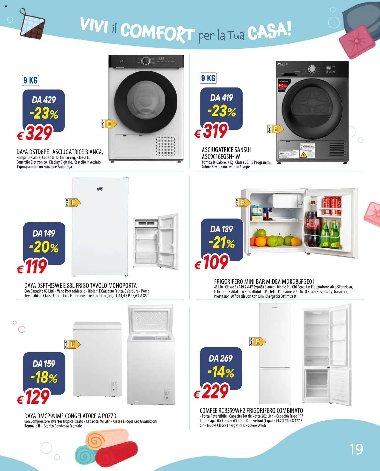 Volantino Famila del 29.12.2025 | Pagina: 19 | Prodotti: Compressore, Scarpe, Tavolo, Frigorifero combinato