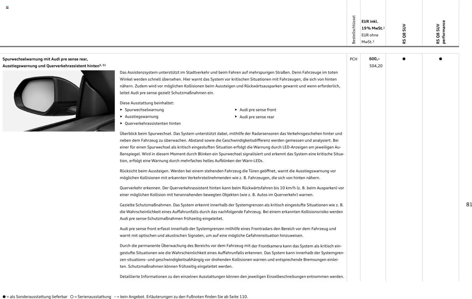 Audi Preisliste RS Q8 SUV/ RS Q8 SUV performance – gültig ab 03.11.2025 | Seite: 81