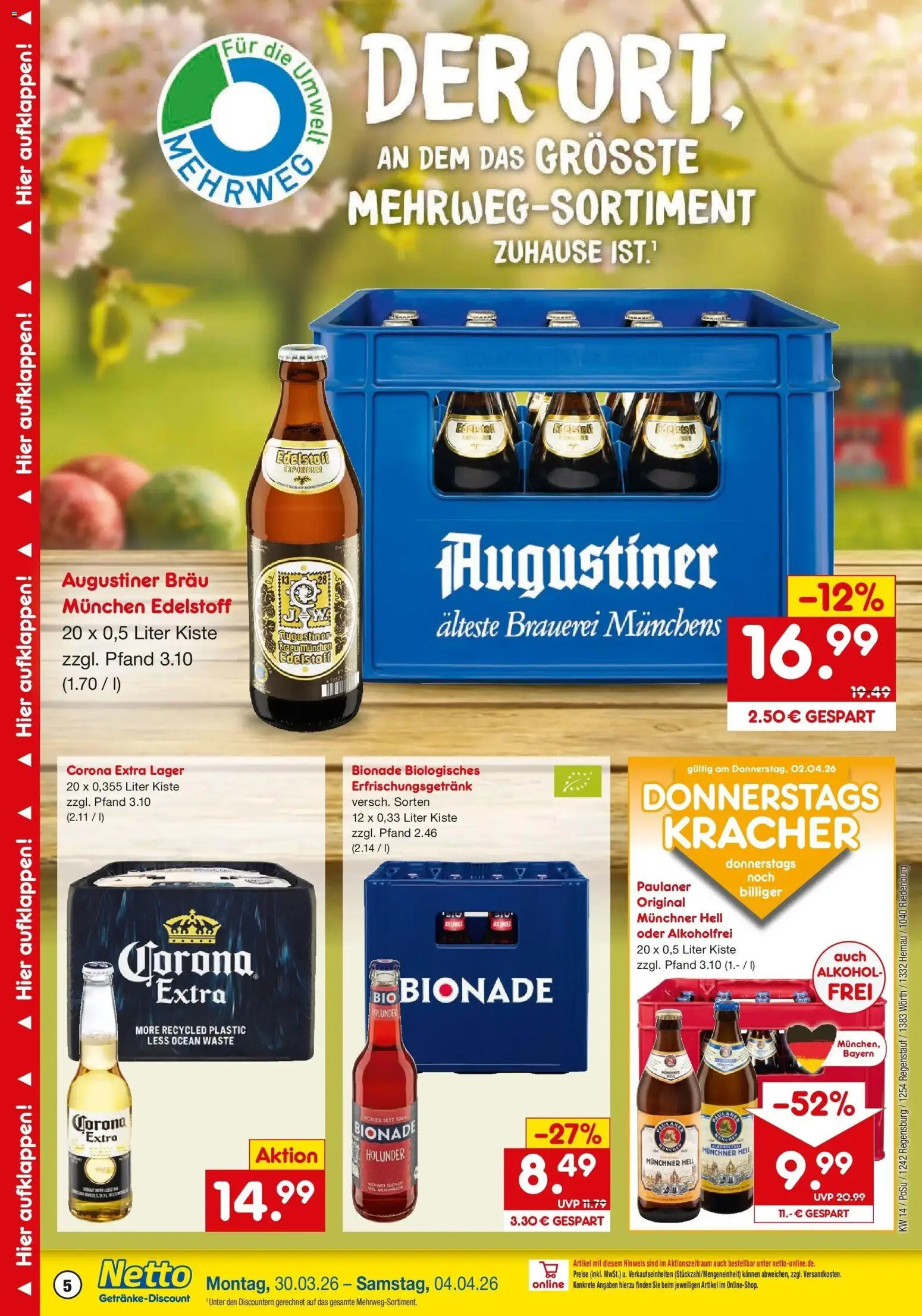 Netto Marken-Discount Prospekt Hemau	 – gültig ab 30.03.2026 | Seite: 5 | Produkte: Bionade, Paulaner