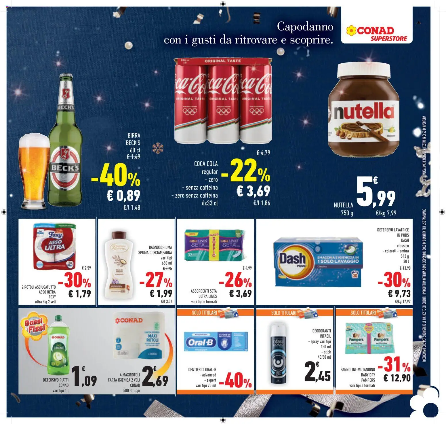 Volantino Conad del 27.12.2025 | Pagina: 31 | Prodotti: Birra, Nutella, Pampers, Coca Cola