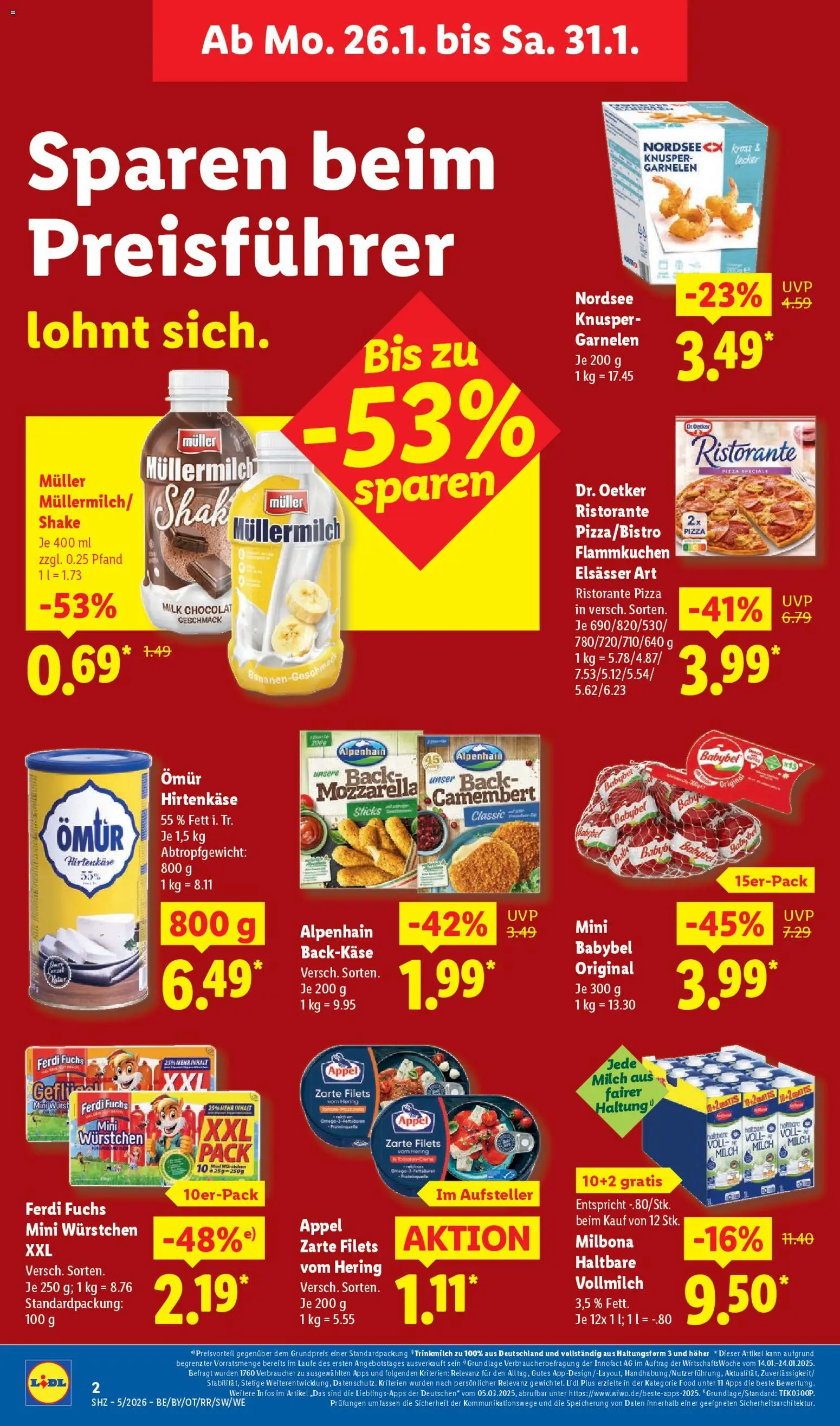 Lidl Prospekt Bestwig – gültig ab 26.01.2026 | Seite: 2 | Produkte: Mozzarella, Wurst, Pizza, Muller mullermilch