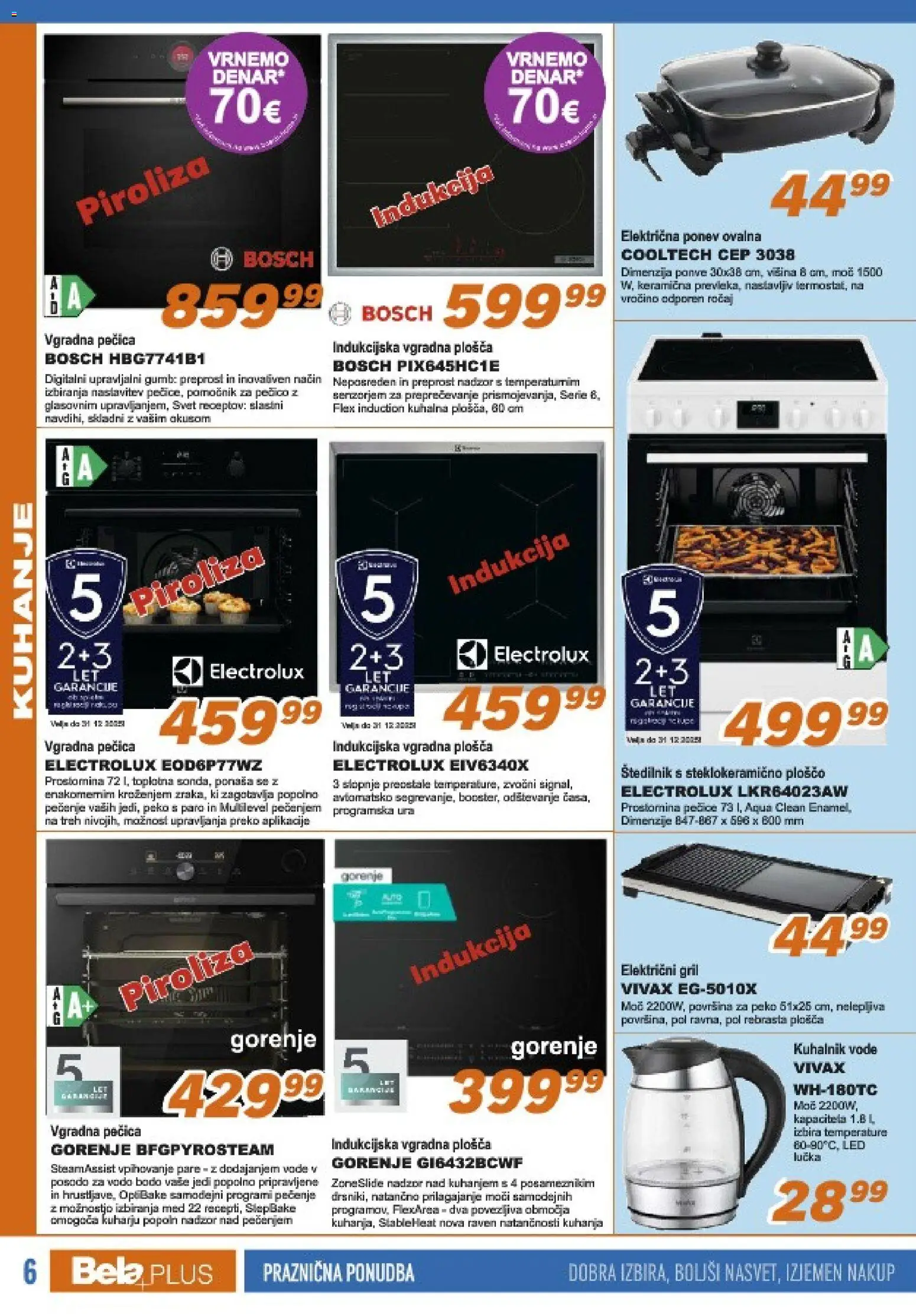 Novi Bela plus katalog ponudbe – veljaven od 15.12.2025 | Stran: 6 | Izdelki: Pecica, Kuhalnik, Vgradna pečica, Voda